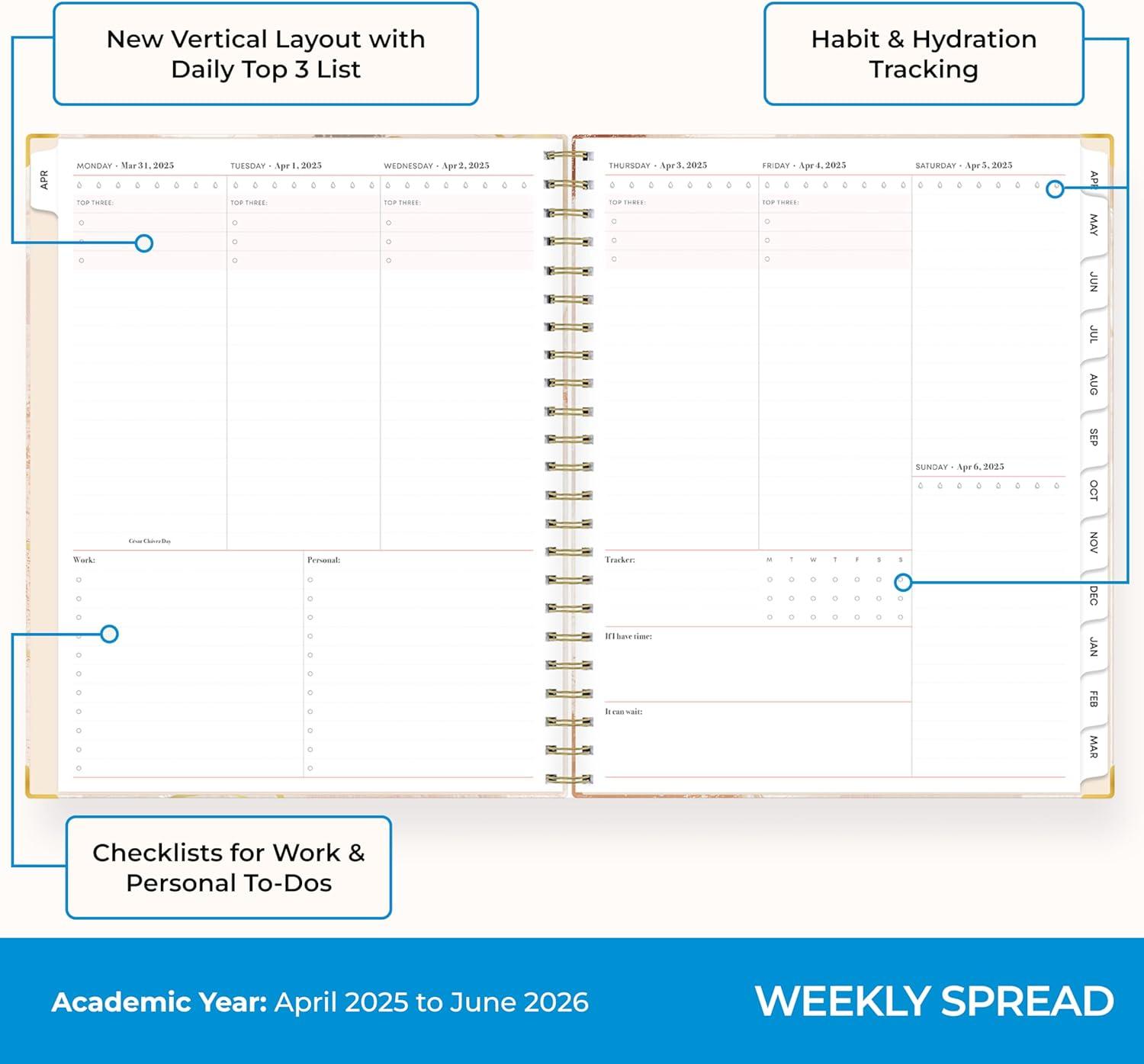 image:imageBlue Sky 15 Month 20262027 Weekly and Monthly Academic Year Planner Calendar April 2026 June 2027 85 x 11 Hard Cover Wirebound Laminated Tabs Storage Pocket Includes Snapin Ruler wSticky Notes amp Sticker Sheet HenriHenri 20252026