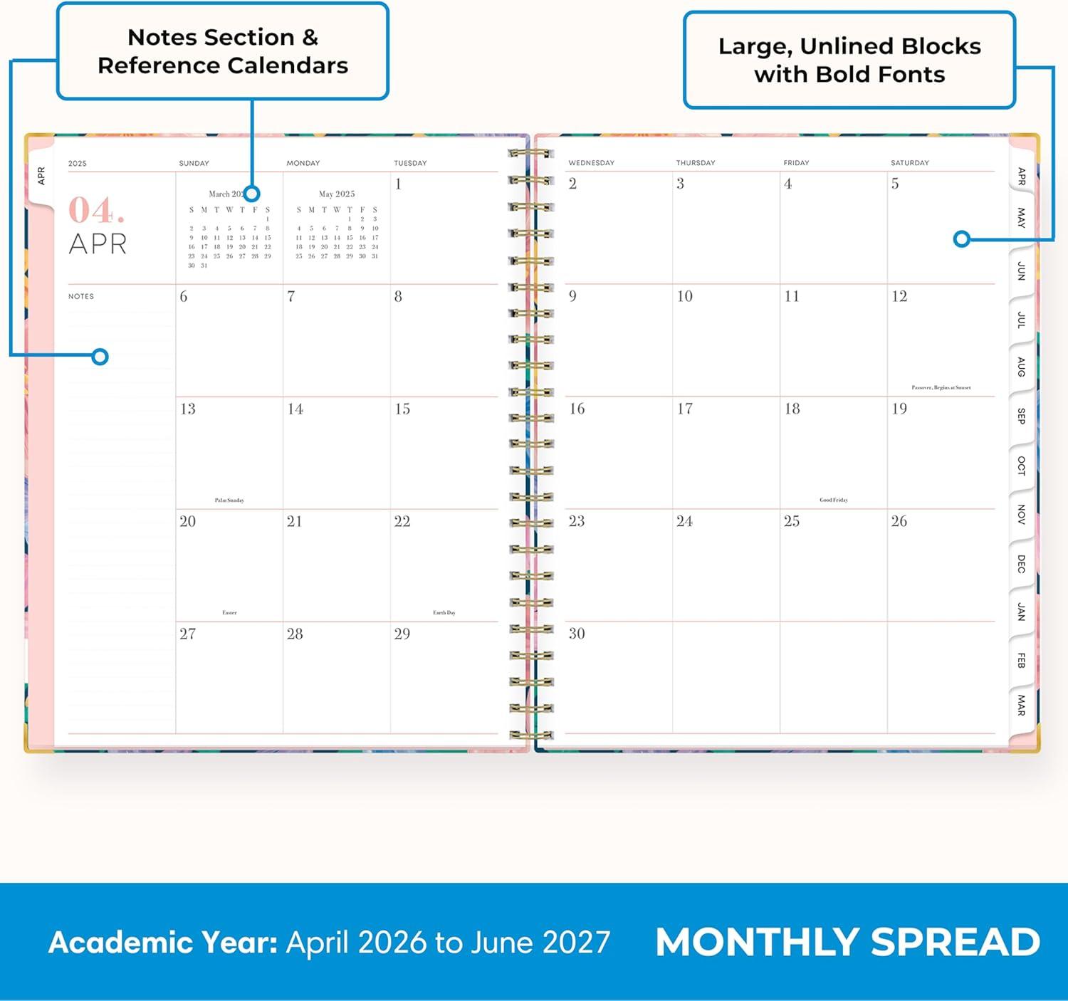 image:imageBlue Sky 15 Month 20262027 Weekly and Monthly Academic Year Planner Calendar April 2026 June 2027 85 x 11 Hard Cover Wirebound Laminated Tabs Storage Pocket Includes Snapin Ruler wSticky Notes amp Sticker Sheet NerinaNerina 20262027