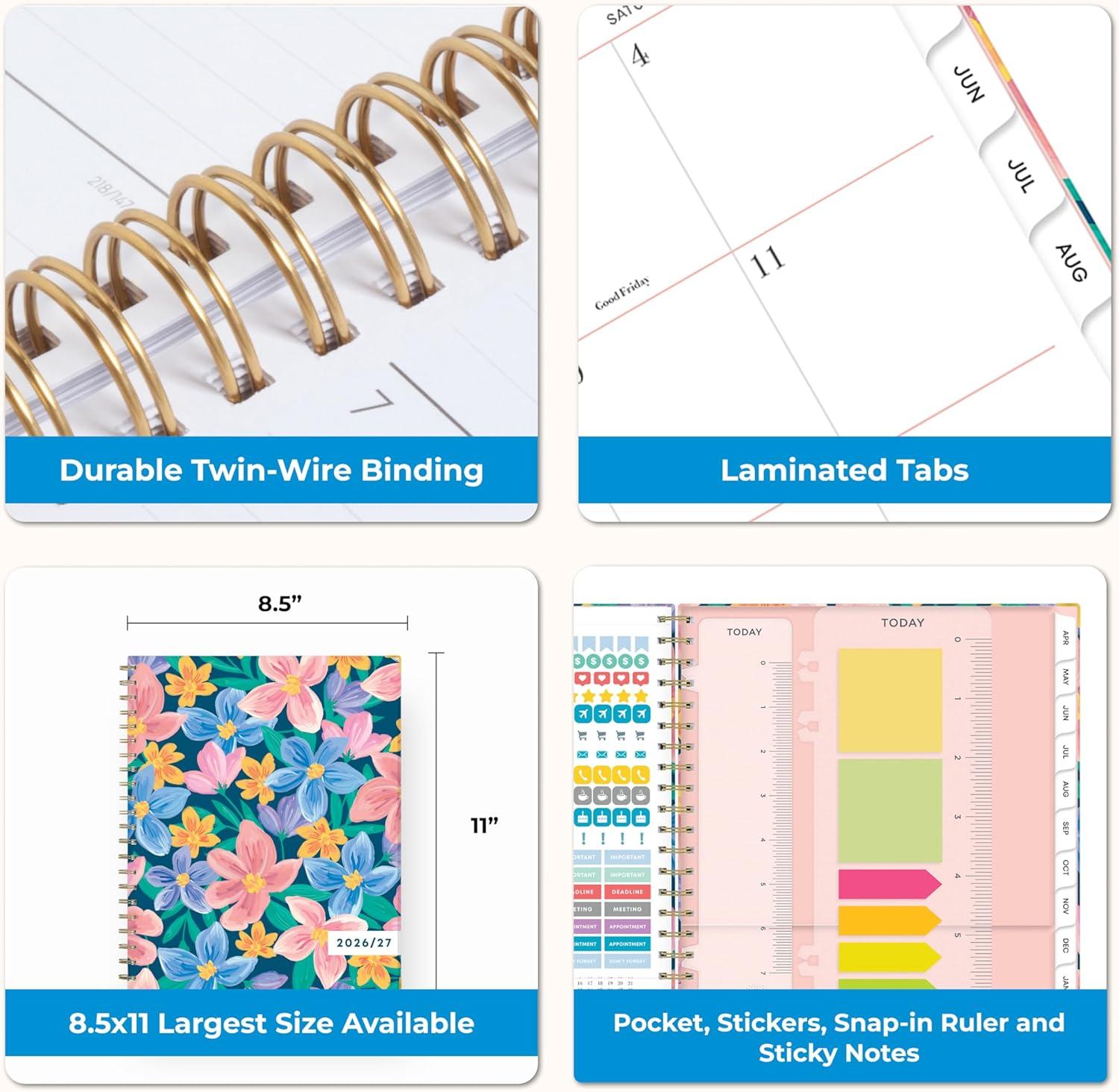 image:imageBlue Sky 15 Month 20262027 Weekly and Monthly Academic Year Planner Calendar April 2026 June 2027 85 x 11 Hard Cover Wirebound Laminated Tabs Storage Pocket Includes Snapin Ruler wSticky Notes amp Sticker Sheet NerinaNerina 20262027
