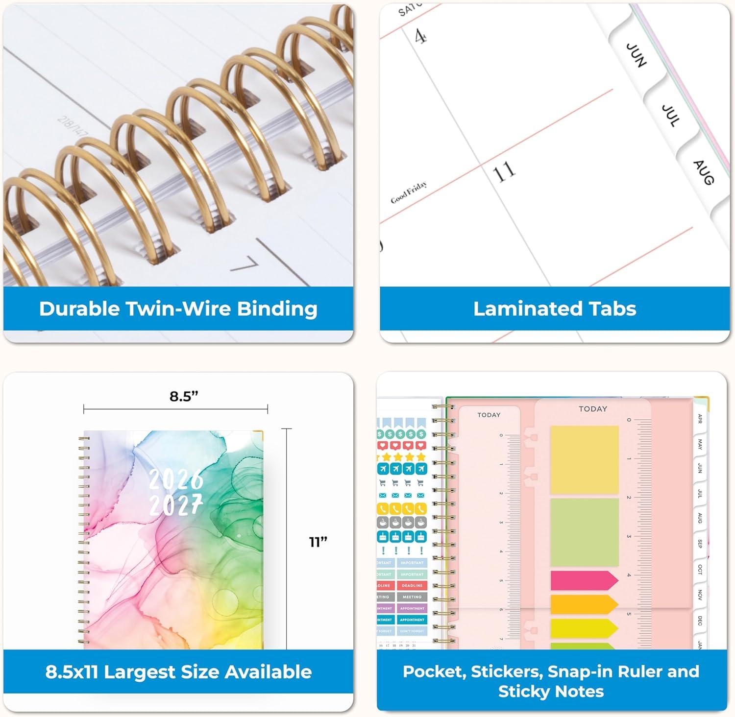 image:imageBlue Sky 15 Month 20262027 Weekly and Monthly Academic Year Planner Calendar April 2026 June 2027 85 x 11 Hard Cover Wirebound Laminated Tabs Storage Pocket Includes Snapin Ruler wSticky Notes amp Sticker Sheet Rainbow InkRainbow Ink 20262027