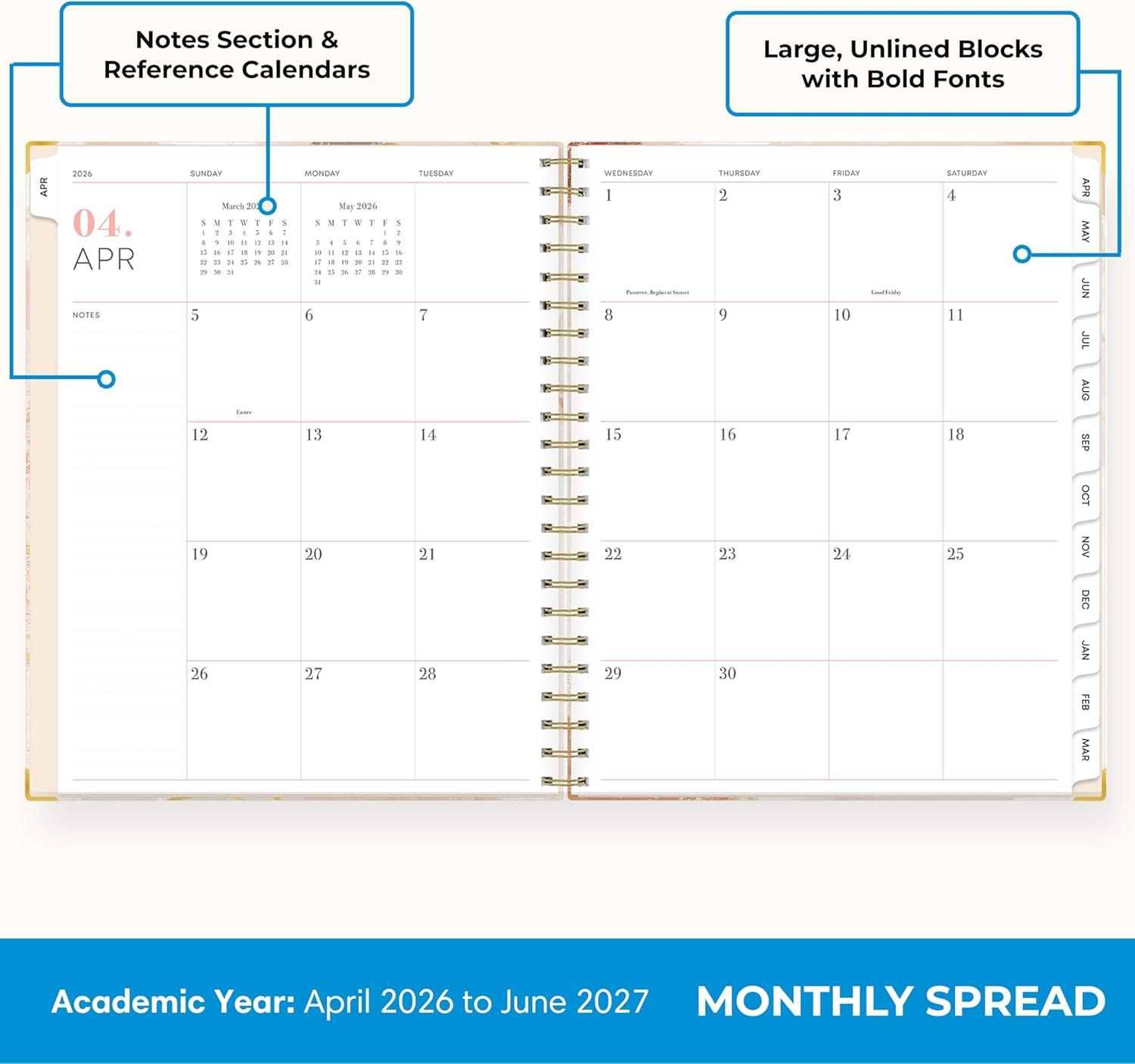 image:imageBlue Sky 15 Month 20262027 Weekly and Monthly Academic Year Planner Calendar April 2026 June 2027 85 x 11 Hard Cover Wirebound Laminated Tabs Storage Pocket Includes Snapin Ruler wSticky Notes amp Sticker Sheet HenriHenri 20262027