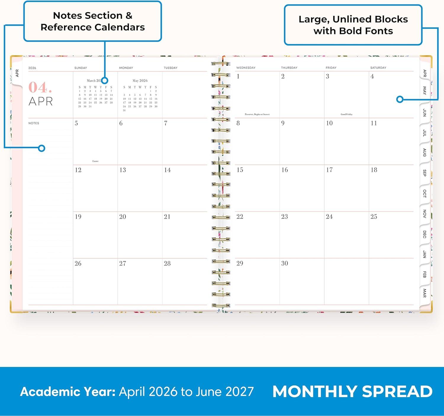 image:imageBlue Sky 15 Month 20262027 Weekly and Monthly Academic Year Planner Calendar April 2026 June 2027 85 x 11 Hard Cover Wirebound Laminated Tabs Storage Pocket Includes Snapin Ruler wSticky Notes amp Sticker Sheet Londonberry WhiteLondonberry 20262027