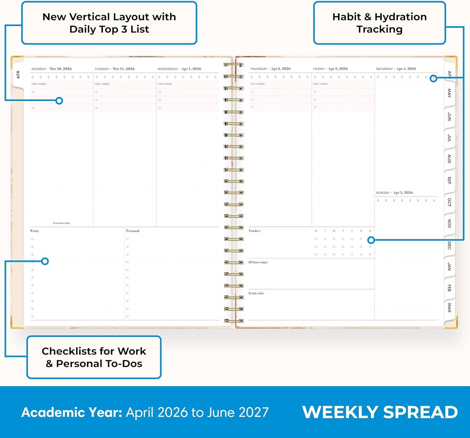image:imageBlue Sky 15 Month 20262027 Weekly and Monthly Academic Year Planner Calendar April 2026 June 2027 85 x 11 Hard Cover Wirebound Laminated Tabs Storage Pocket Includes Snapin Ruler wSticky Notes amp Sticker Sheet HenriHenri 20262027