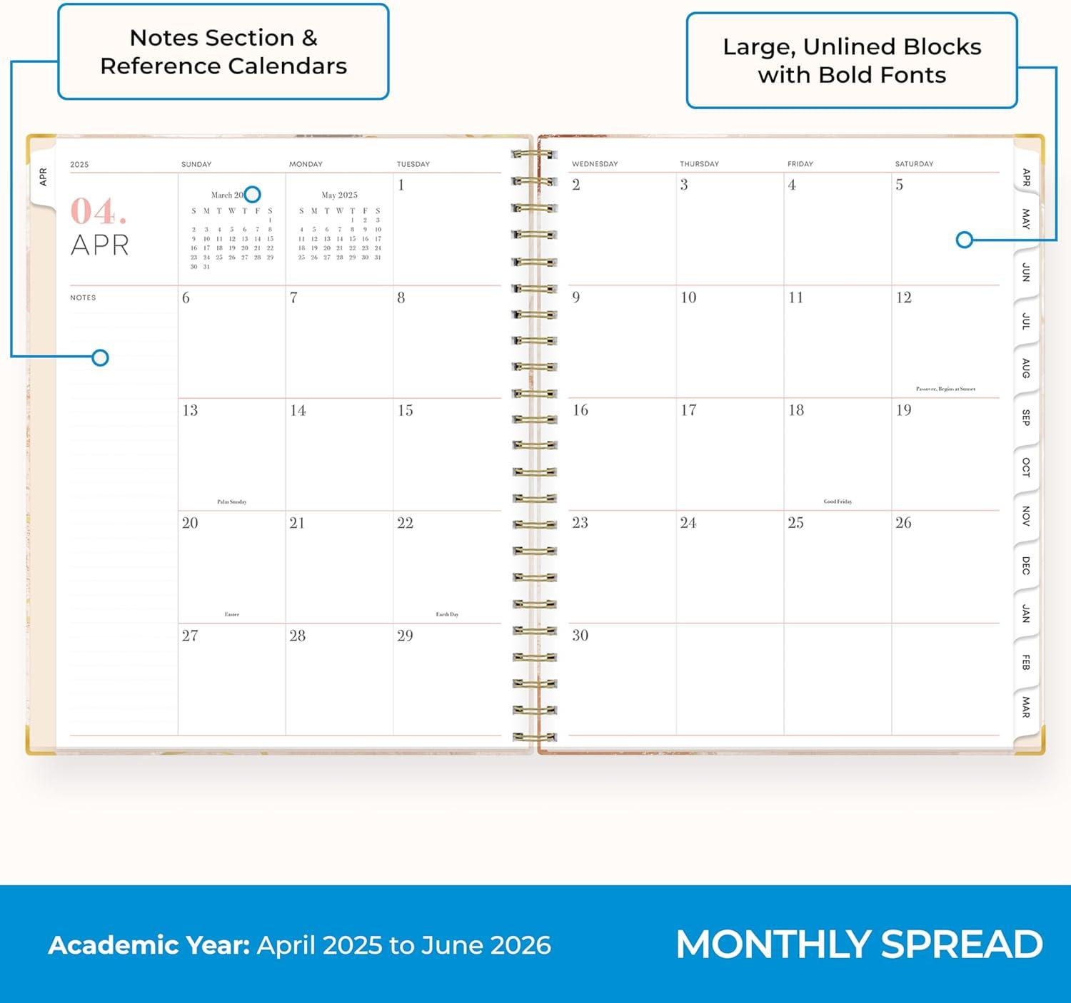 image:imageBlue Sky 15 Month 20262027 Weekly and Monthly Academic Year Planner Calendar April 2026 June 2027 85 x 11 Hard Cover Wirebound Laminated Tabs Storage Pocket Includes Snapin Ruler wSticky Notes amp Sticker Sheet HenriHenri 20252026