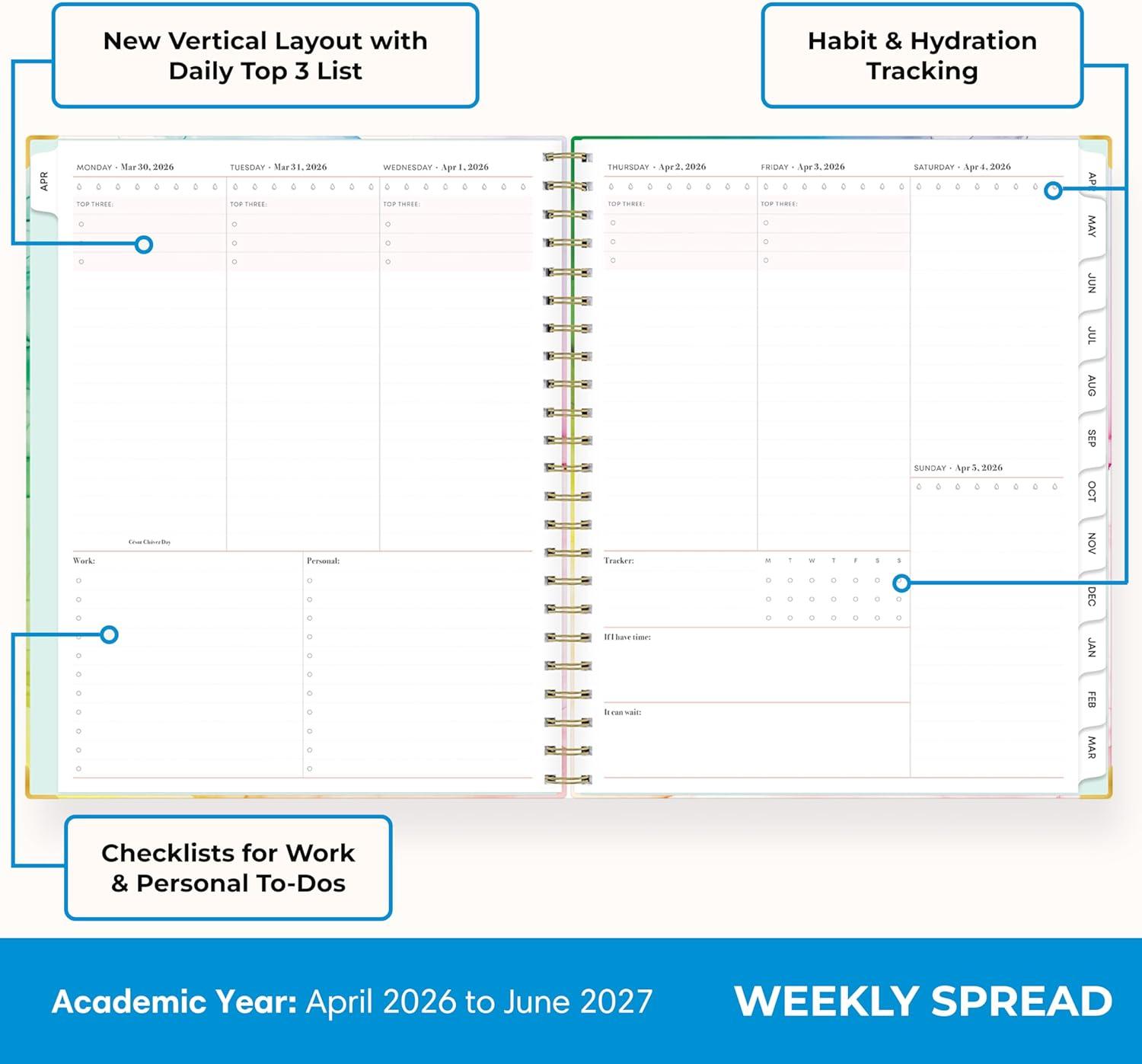 image:imageBlue Sky 15 Month 20262027 Weekly and Monthly Academic Year Planner Calendar April 2026 June 2027 85 x 11 Hard Cover Wirebound Laminated Tabs Storage Pocket Includes Snapin Ruler wSticky Notes amp Sticker Sheet Rainbow InkRainbow Ink 20262027