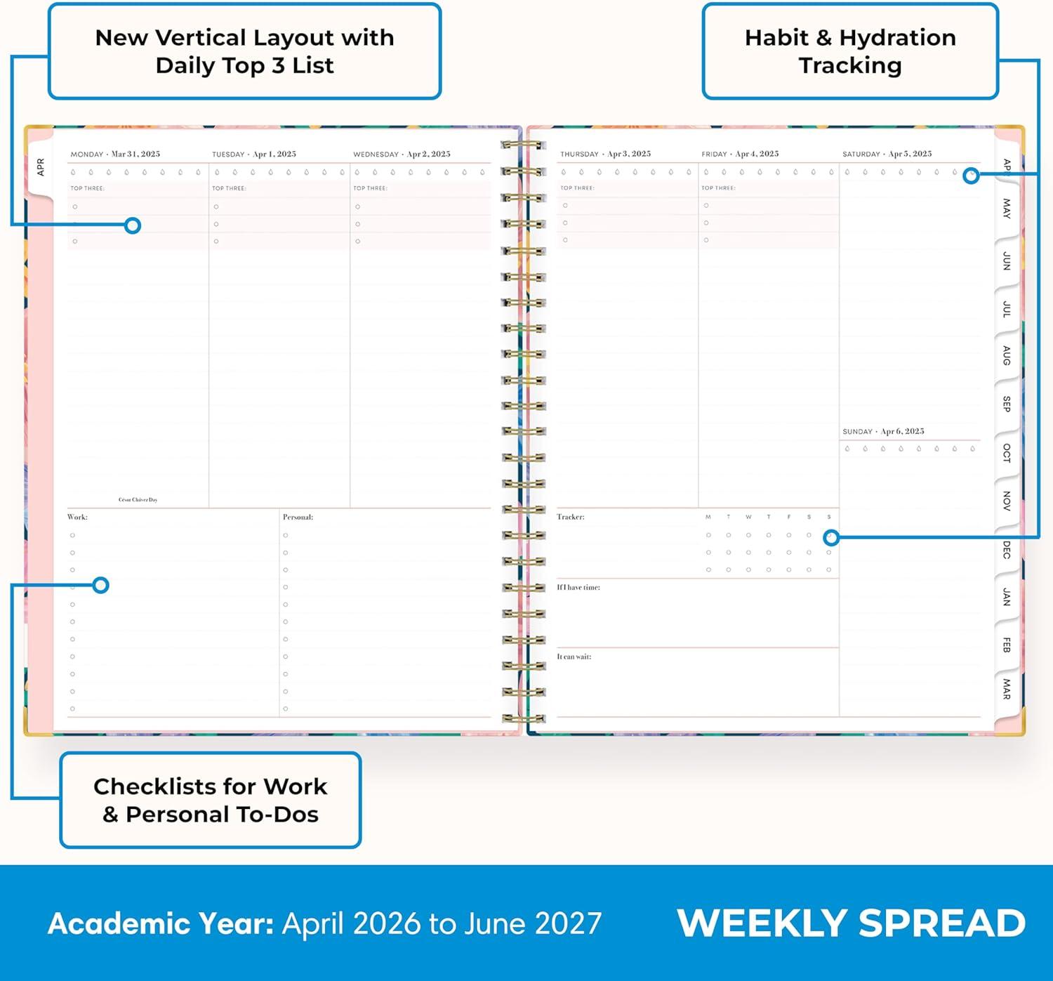 image:imageBlue Sky 15 Month 20262027 Weekly and Monthly Academic Year Planner Calendar April 2026 June 2027 85 x 11 Hard Cover Wirebound Laminated Tabs Storage Pocket Includes Snapin Ruler wSticky Notes amp Sticker Sheet NerinaNerina 20262027