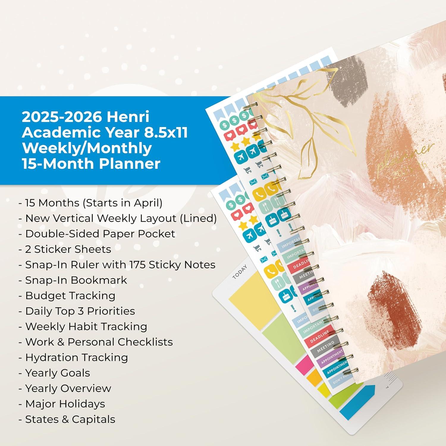 image:imageBlue Sky 15 Month 20262027 Weekly and Monthly Academic Year Planner Calendar April 2026 June 2027 85 x 11 Hard Cover Wirebound Laminated Tabs Storage Pocket Includes Snapin Ruler wSticky Notes amp Sticker Sheet HenriHenri 20252026