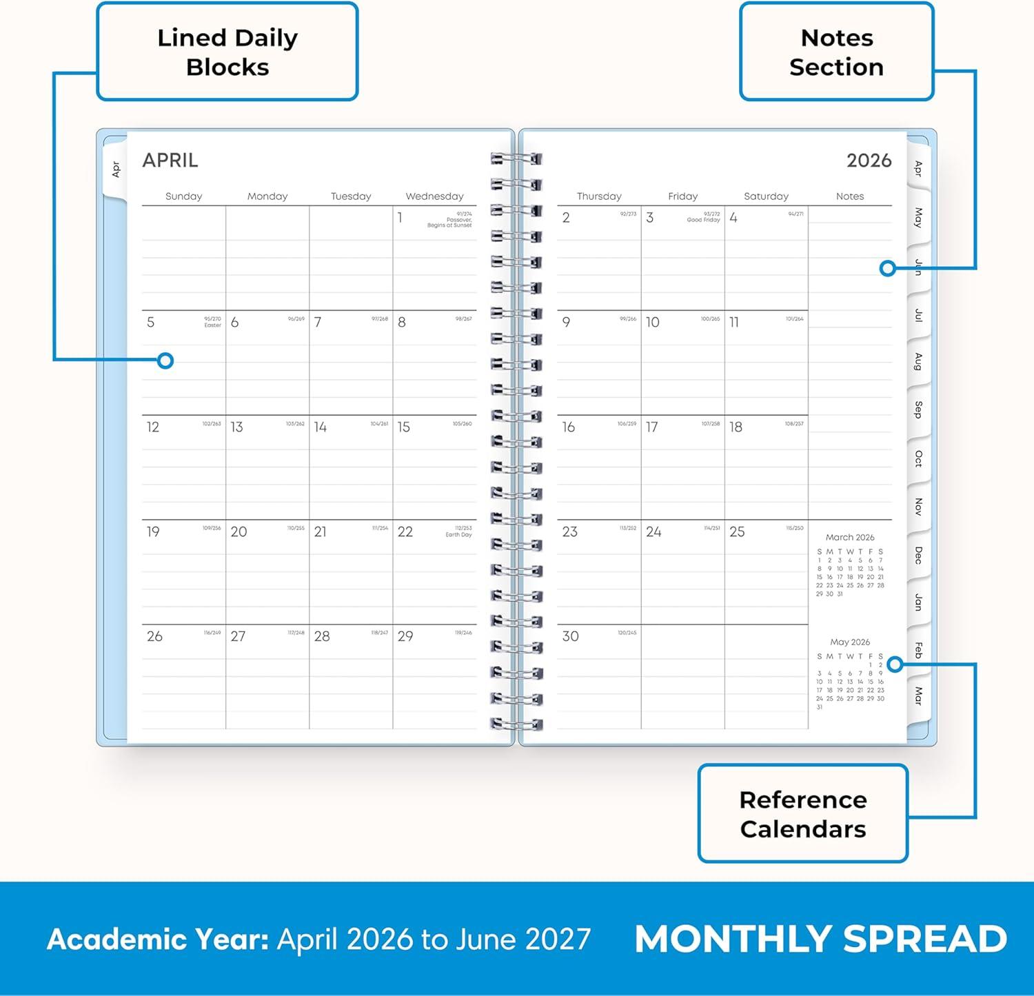 image:imageBlue Sky 20262027 Weekly and Monthly Academic Year 15 Month Planner Calendar April 2026 June 2027 5 x 8 Flexible Cover With Pockets Wirebound Storage Pocket BluesBlues 20262027