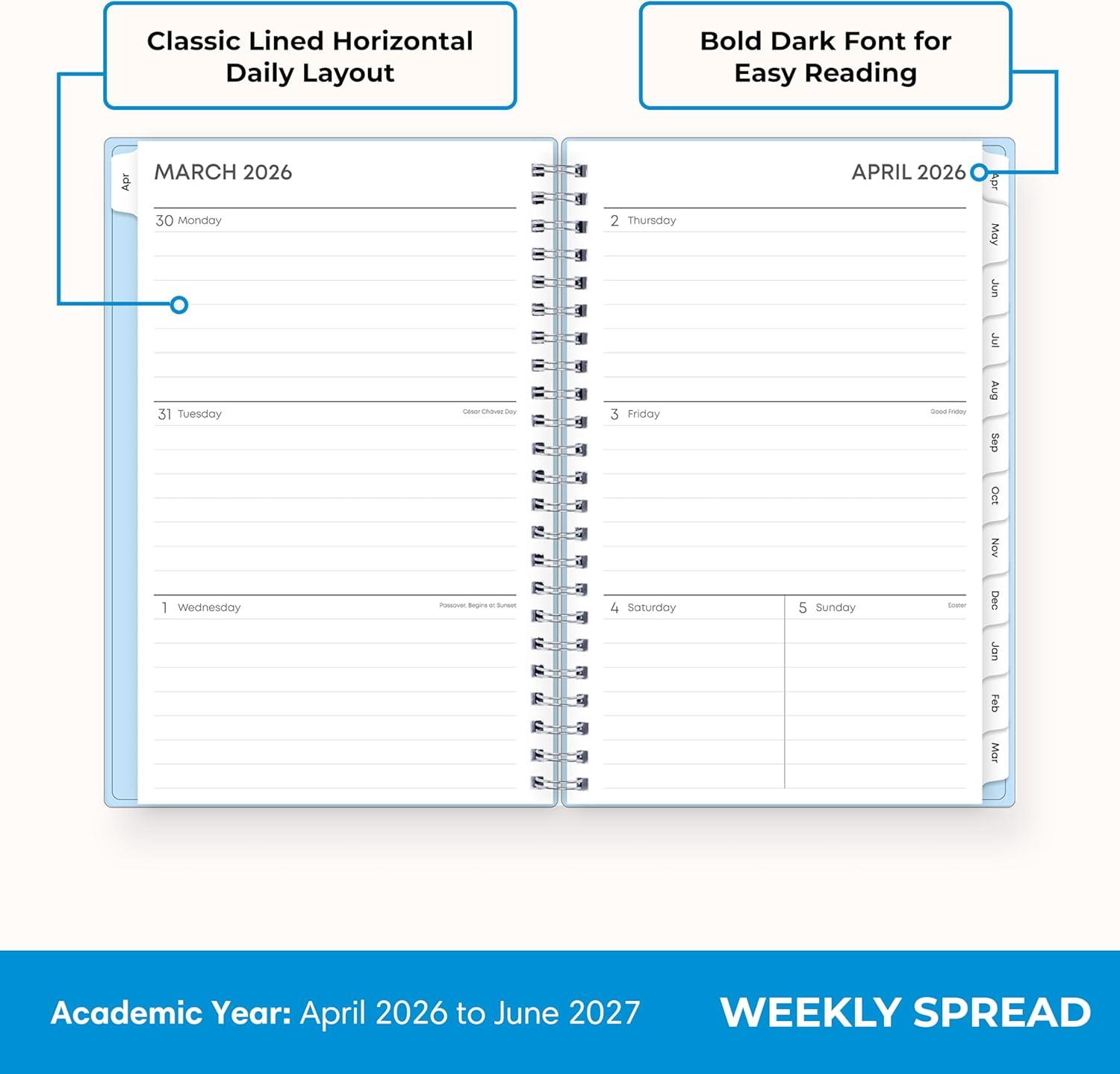 image:imageBlue Sky 20262027 Weekly and Monthly Academic Year 15 Month Planner Calendar April 2026 June 2027 5 x 8 Flexible Cover With Pockets Wirebound Storage Pocket BluesBlues 20262027