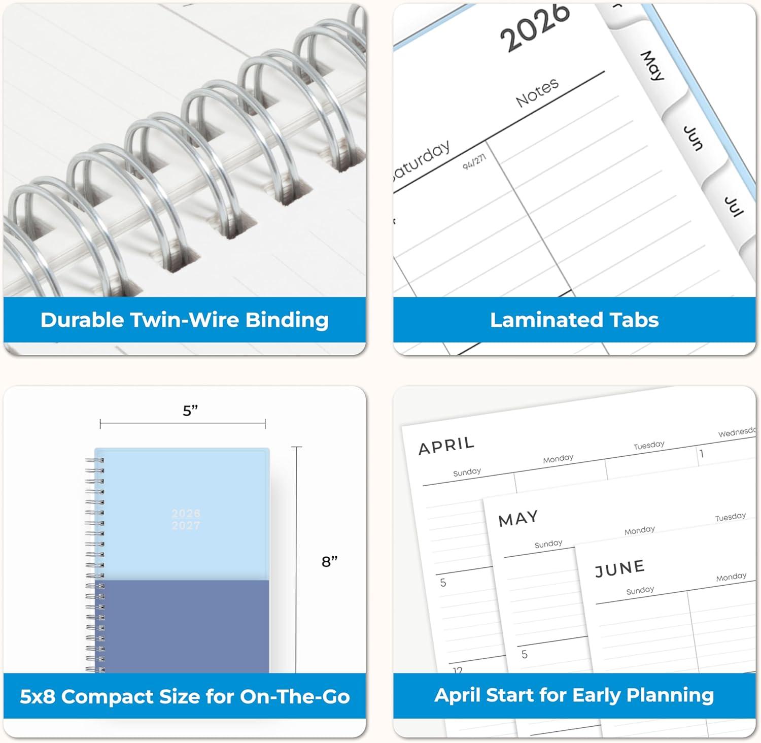 image:imageBlue Sky 20262027 Weekly and Monthly Academic Year 15 Month Planner Calendar April 2026 June 2027 5 x 8 Flexible Cover With Pockets Wirebound Storage Pocket BluesBlues 20262027
