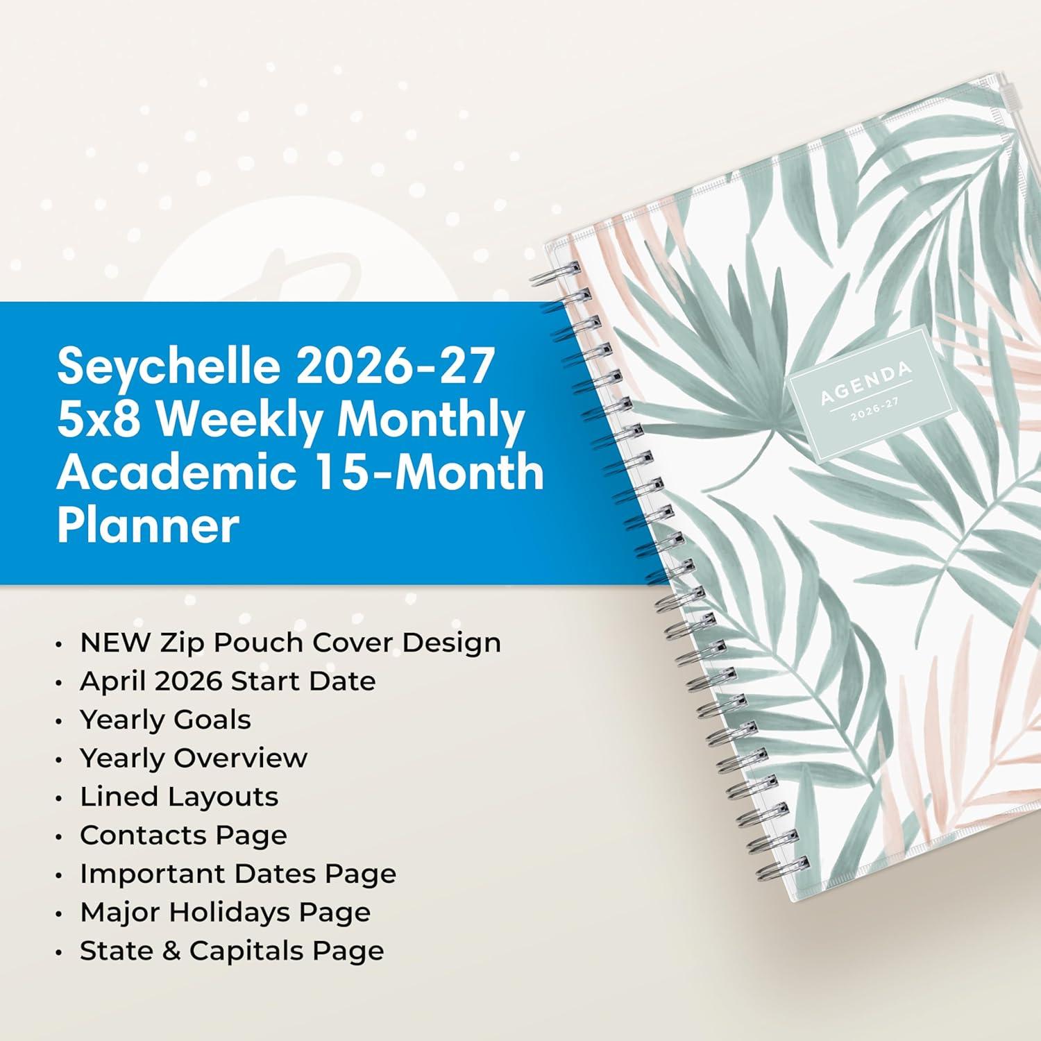 image:imageBlue Sky 20262027 Weekly and Monthly Academic Year 15 Month Planner Calendar April 2026 June 2027 5 x 8 Flexible Cover With Zip Pouch Wirebound Storage Pocket SeychelleSeychelle 20262027