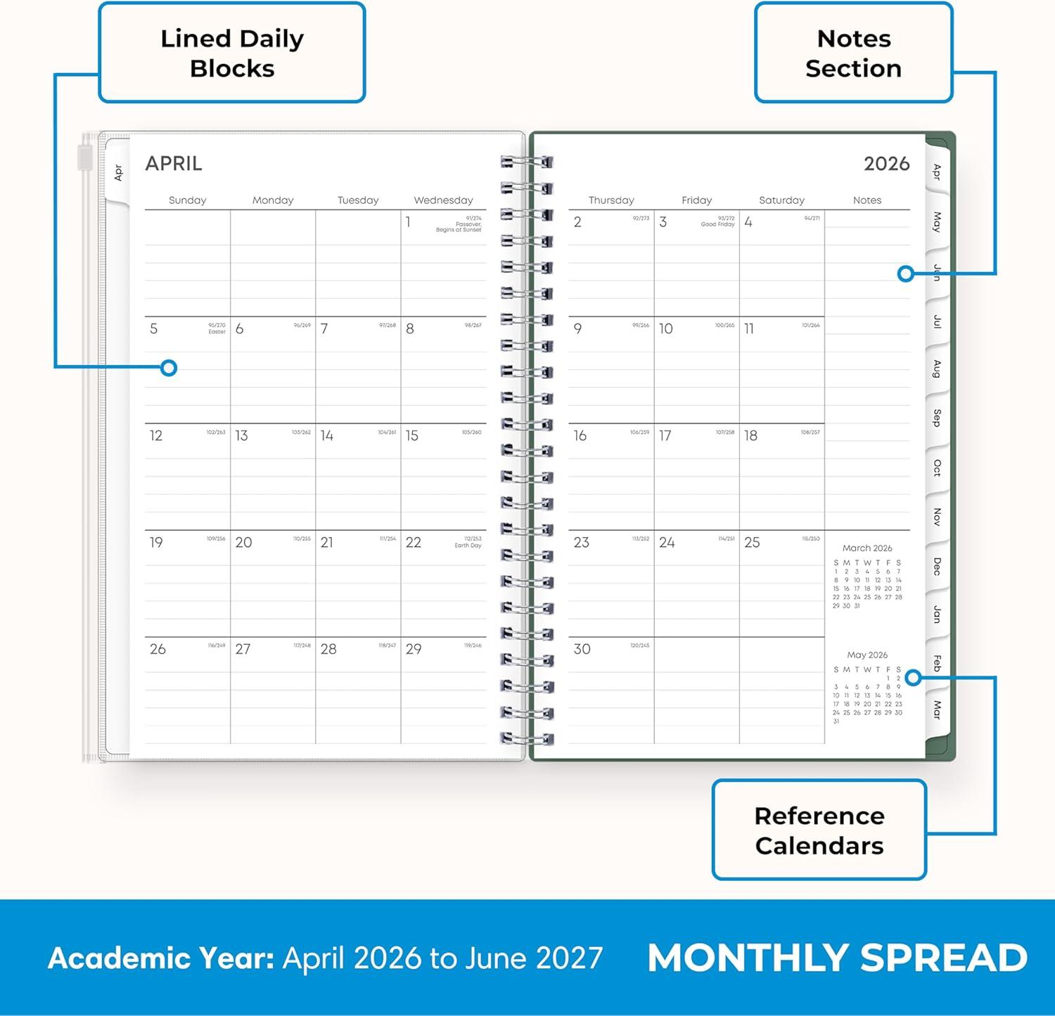 image:imageBlue Sky 20262027 Weekly and Monthly Academic Year 15 Month Planner Calendar April 2026 June 2027 5 x 8 Flexible Cover With Zip Pouch Wirebound Storage Pocket SeychelleSeychelle 20262027