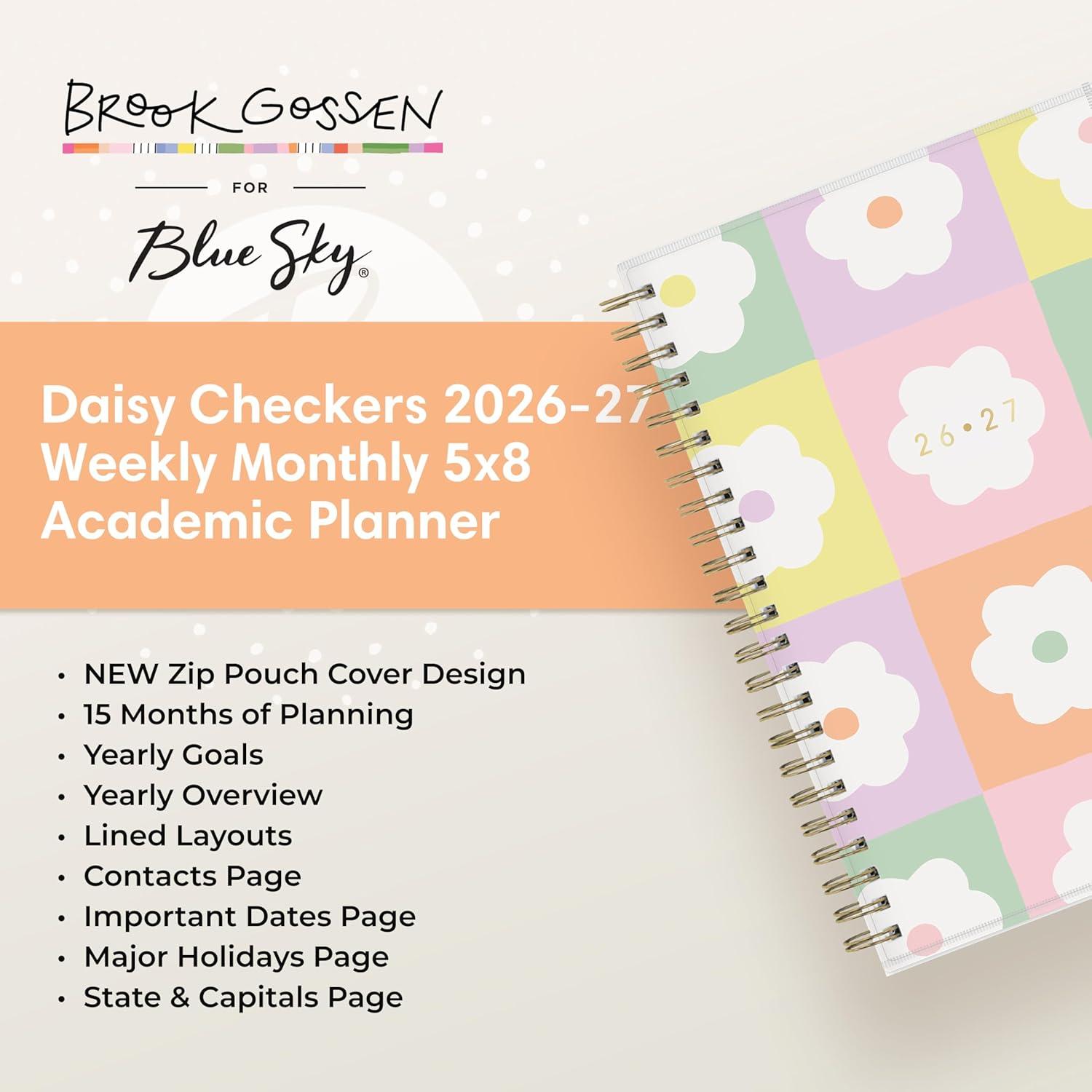 image:imageBlue Sky Brook Gossen 15 Month 20262027 Weekly and Monthly Academic Year Planner Calendar April 2026 June 2027 5 x 8 Flexible Cover With Zip Pouch Wirebound Laminated Tabs Storage Pocket Daisy CheckersDaisy 20262027