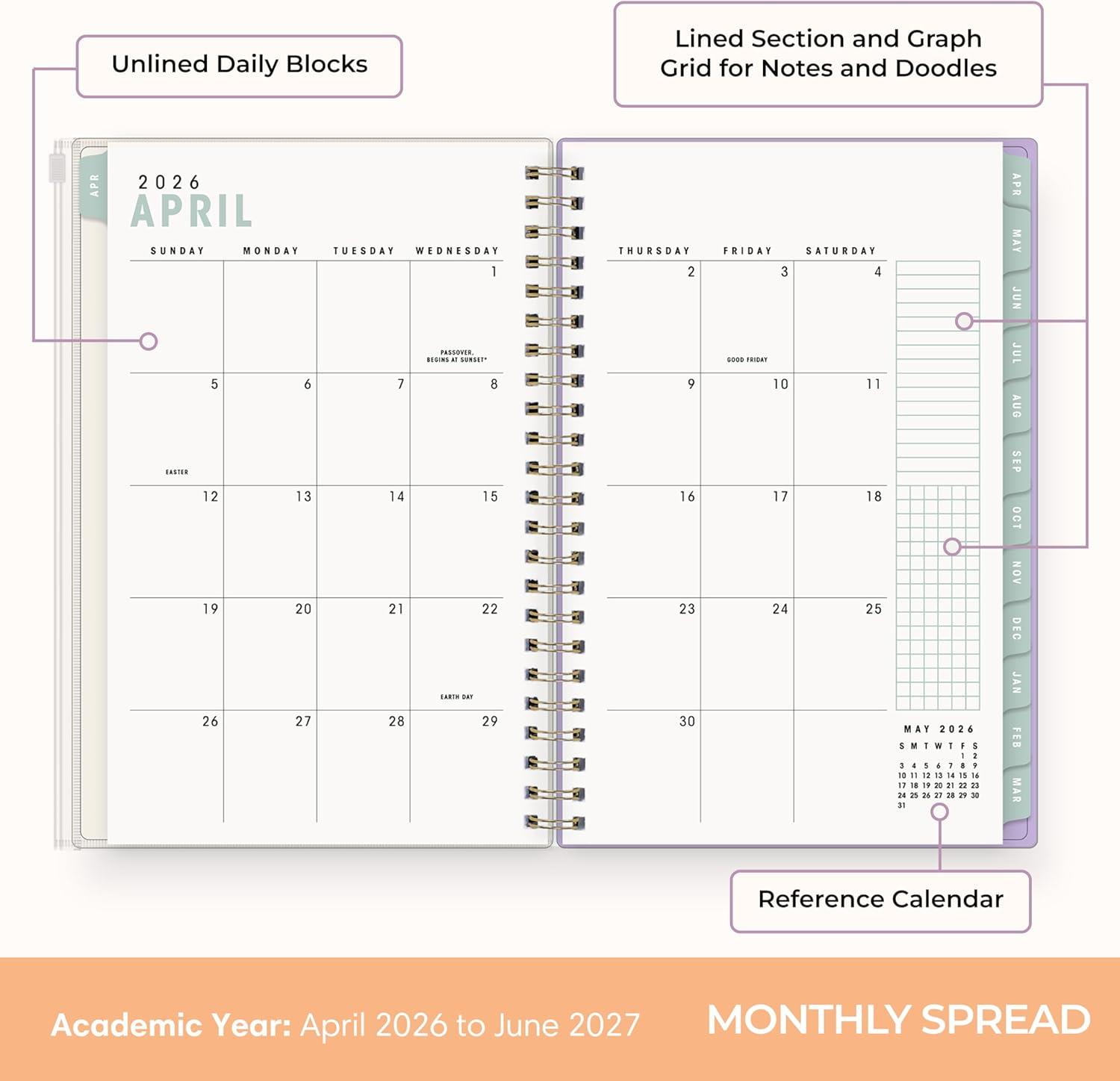 image:imageBlue Sky Brook Gossen 15 Month 20262027 Weekly and Monthly Academic Year Planner Calendar April 2026 June 2027 5 x 8 Flexible Cover With Zip Pouch Wirebound Laminated Tabs Storage Pocket Daisy CheckersDaisy 20262027