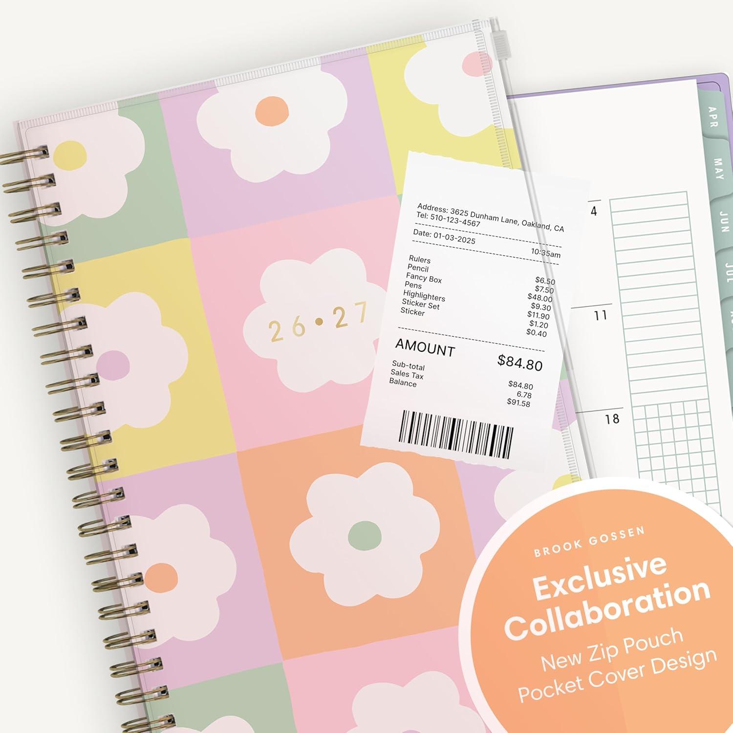 image:imageBlue Sky Brook Gossen 15 Month 20262027 Weekly and Monthly Academic Year Planner Calendar April 2026 June 2027 5 x 8 Flexible Cover With Zip Pouch Wirebound Laminated Tabs Storage Pocket Daisy CheckersDaisy 20262027