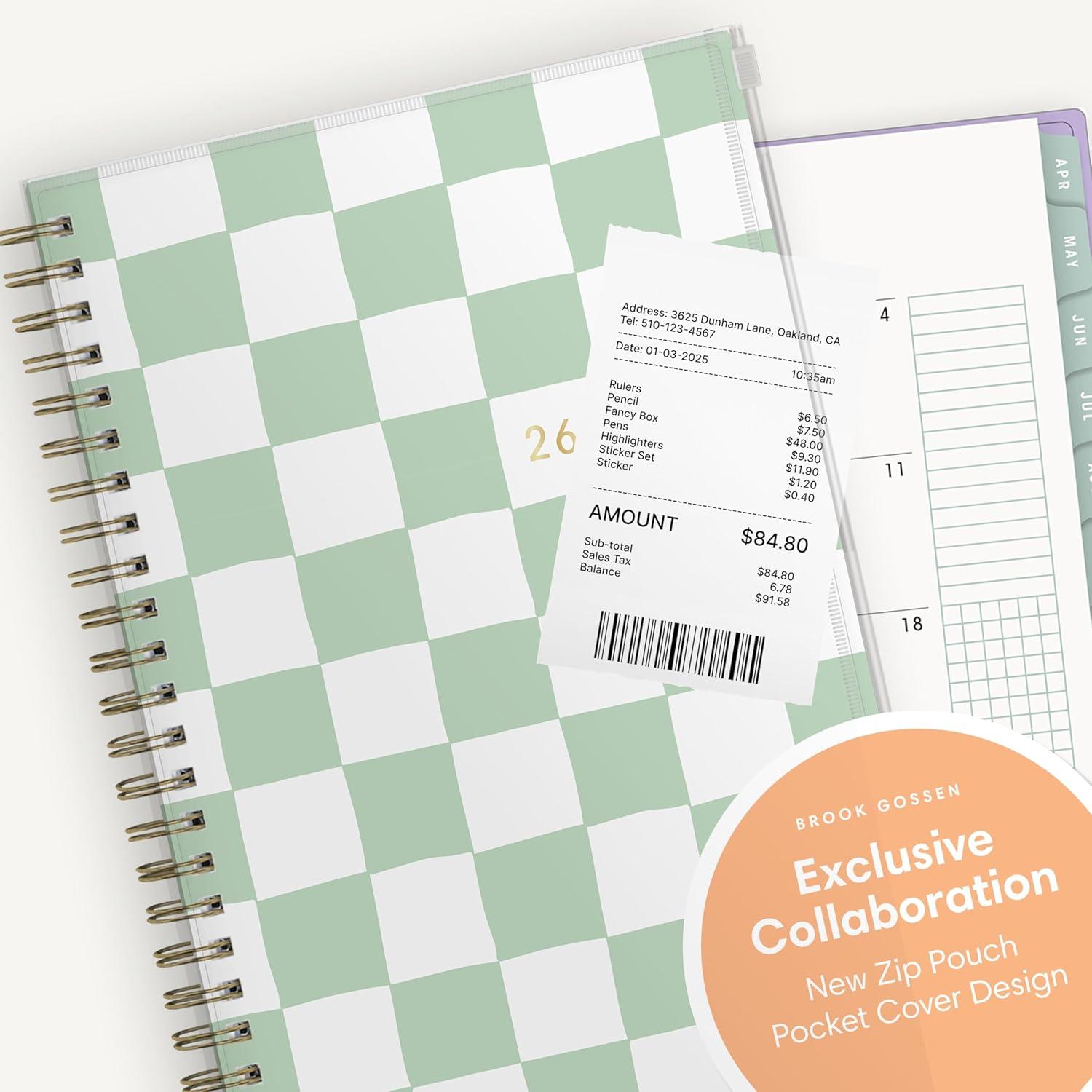 image:imageBlue Sky Brook Gossen 15 Month 20262027 Weekly and Monthly Academic Year Planner Calendar April 2026 June 2027 5 x 8 Flexible Cover With Zip Pouch Wirebound Laminated Tabs Storage Pocket Green CheckGreen Check 20262027