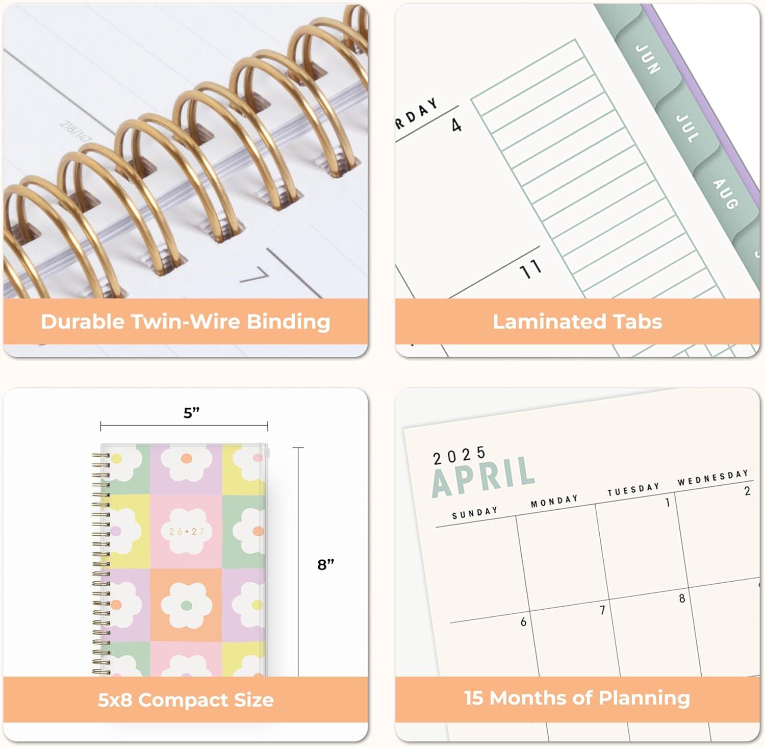 image:imageBlue Sky Brook Gossen 15 Month 20262027 Weekly and Monthly Academic Year Planner Calendar April 2026 June 2027 5 x 8 Flexible Cover With Zip Pouch Wirebound Laminated Tabs Storage Pocket Daisy CheckersDaisy 20262027