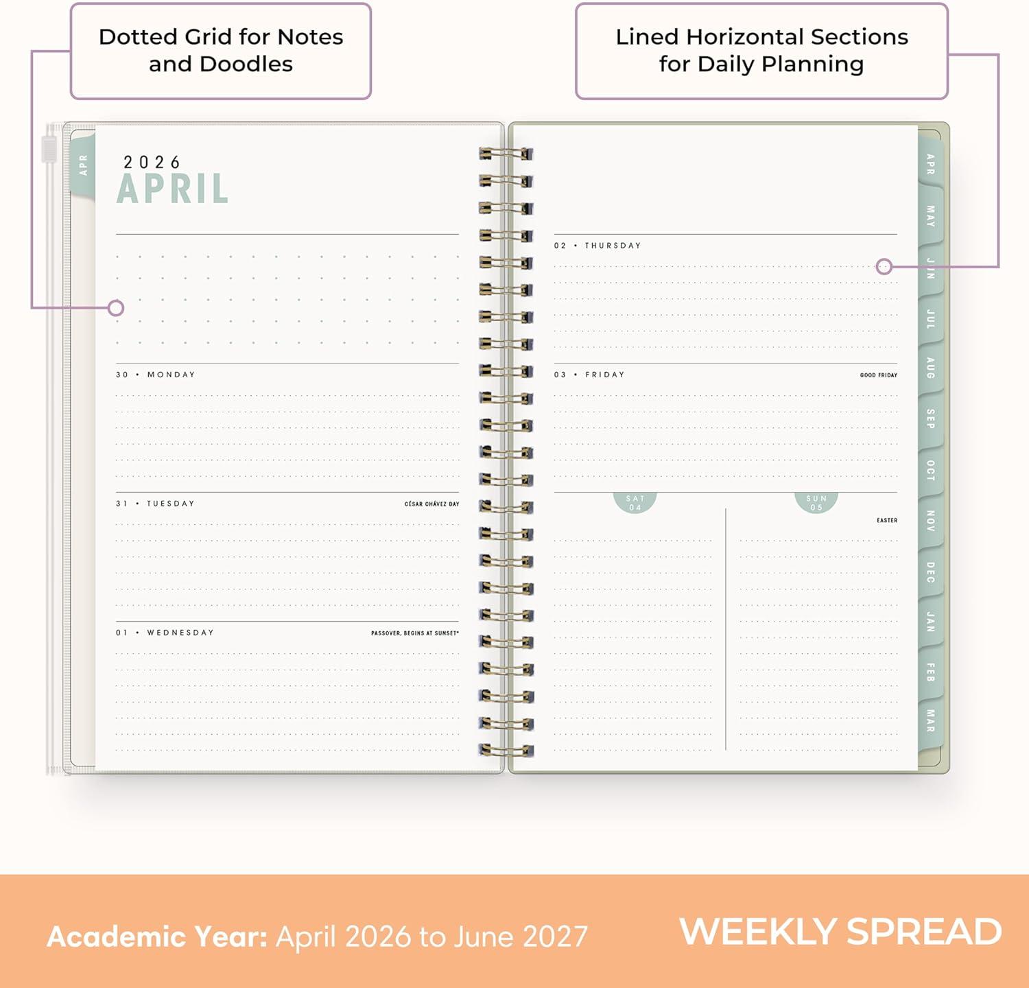 image:imageBlue Sky Brook Gossen 15 Month 20262027 Weekly and Monthly Academic Year Planner Calendar April 2026 June 2027 5 x 8 Flexible Cover With Zip Pouch Wirebound Laminated Tabs Storage Pocket Green CheckGreen Check 20262027