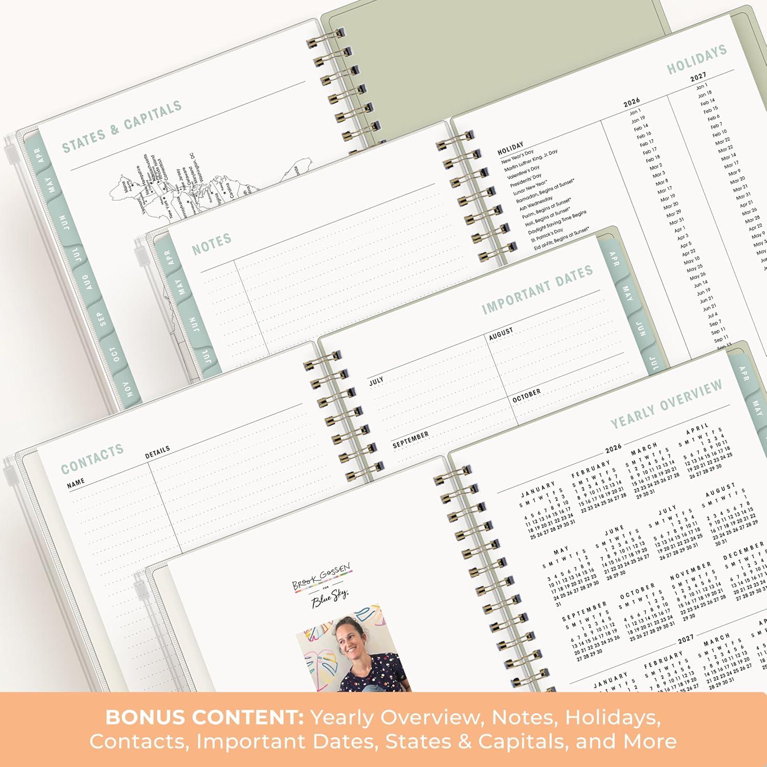image:imageBlue Sky Brook Gossen 15 Month 20262027 Weekly and Monthly Academic Year Planner Calendar April 2026 June 2027 5 x 8 Flexible Cover With Zip Pouch Wirebound Laminated Tabs Storage Pocket Green CheckGreen Check 20262027