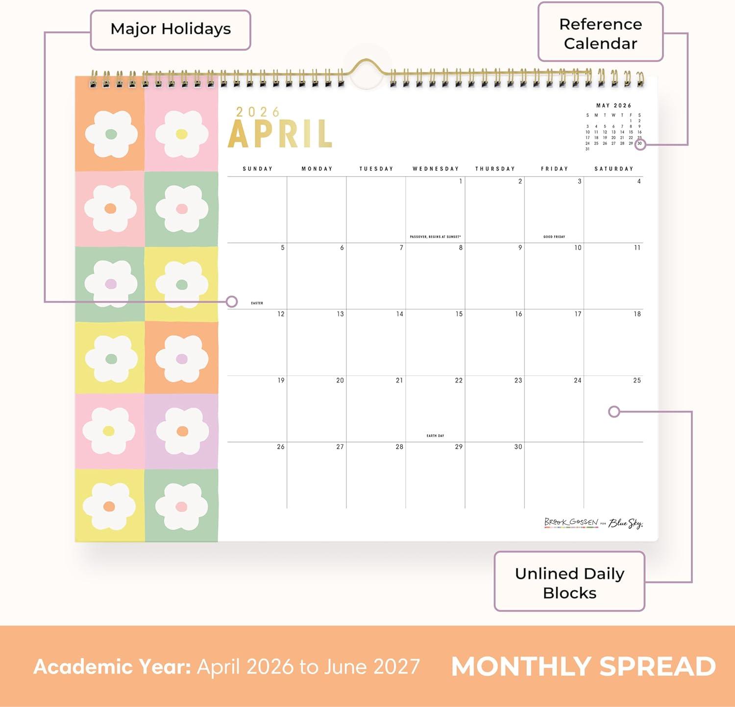 image:imageBlue Sky Brook Gossen 20262027 15 Month Monthly Academic Year Wall Calendar April 2026 June 2027 15 x 12 Durable Twin Wire Binding Colorful Interior Perfect For Home Office And Classroom Daisy CheckersDaisy Checkers 20262027
