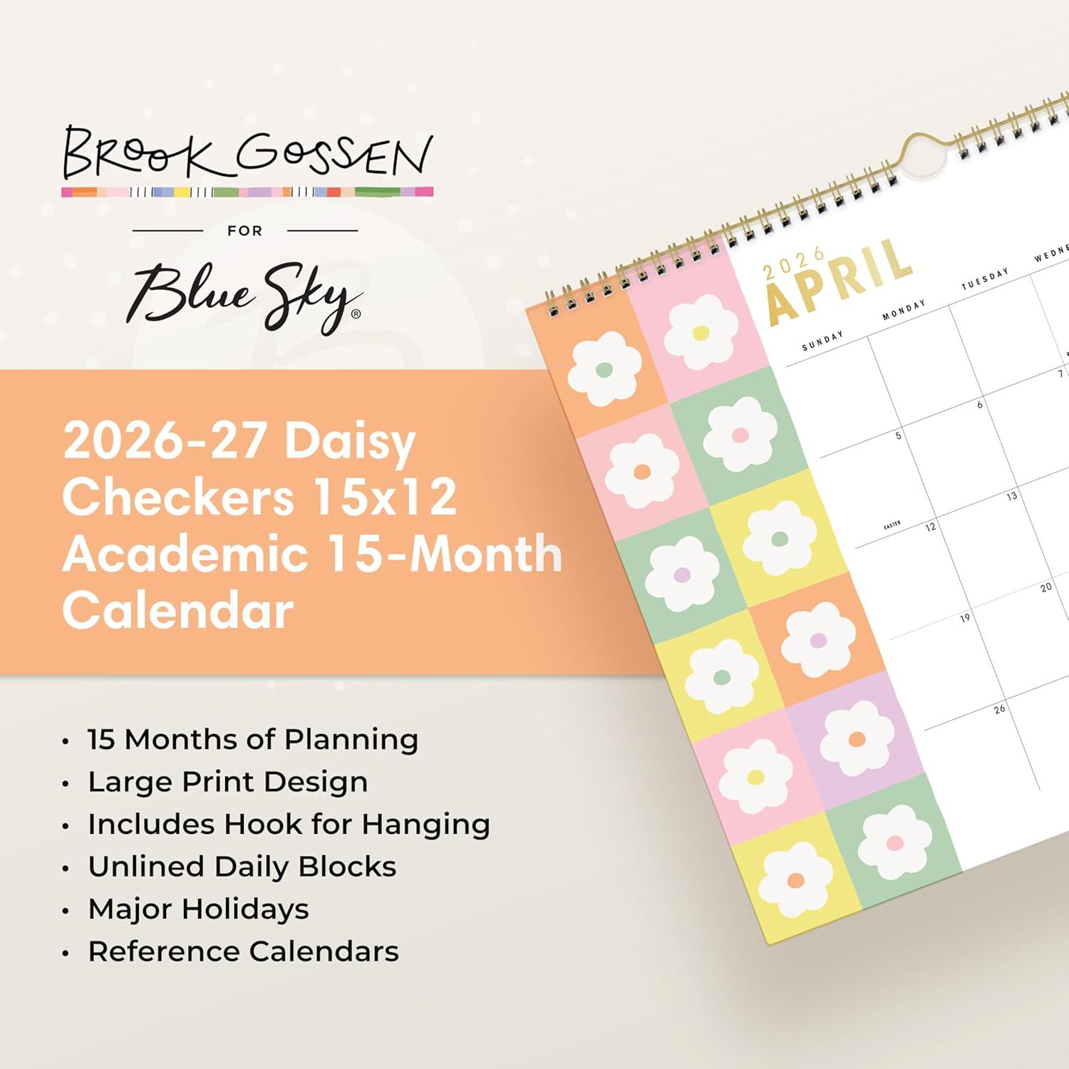 image:imageBlue Sky Brook Gossen 20262027 15 Month Monthly Academic Year Wall Calendar April 2026 June 2027 15 x 12 Durable Twin Wire Binding Colorful Interior Perfect For Home Office And Classroom Daisy CheckersDaisy Checkers 20262027