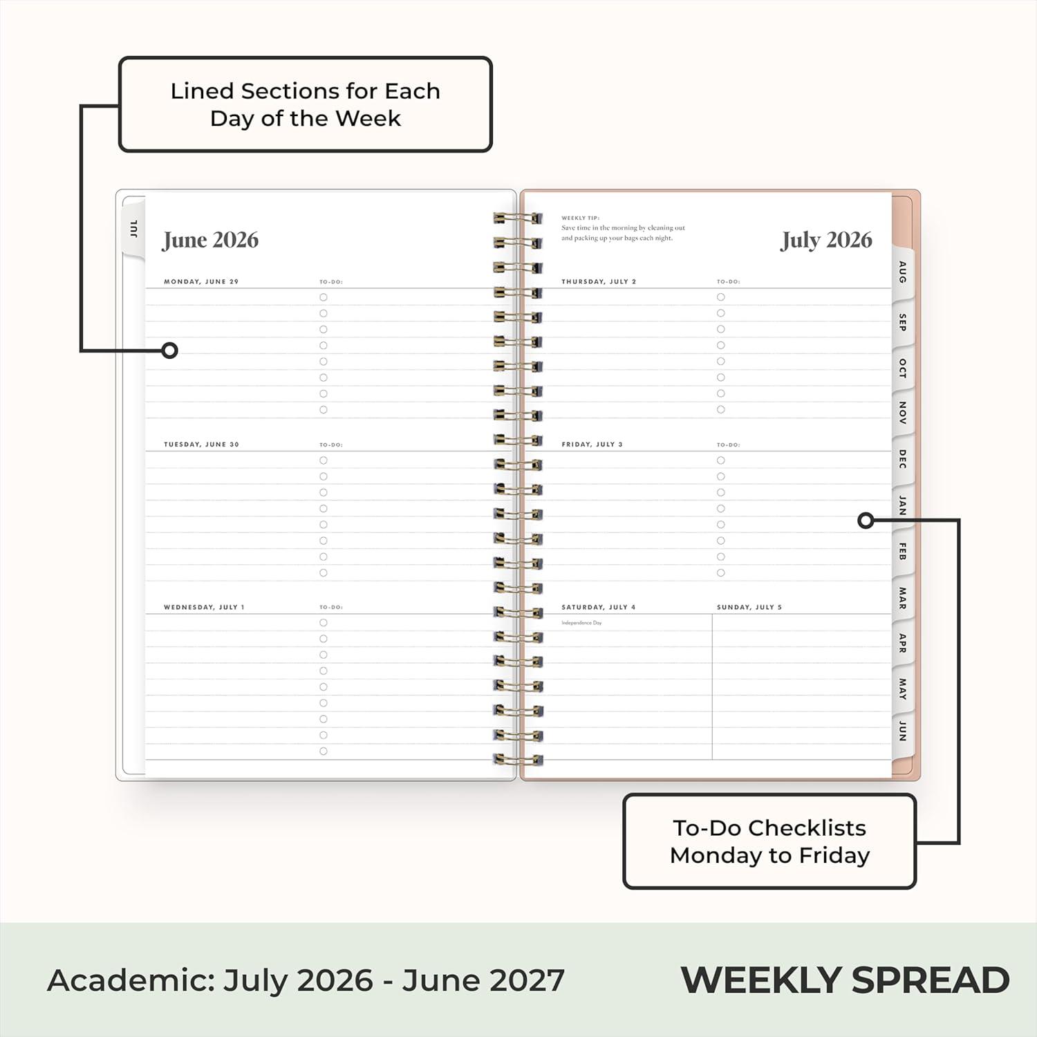 image:imageBlue Sky The Everygirl 20262027 Weekly and Monthly Academic Year Planner Calendar July 2026 June 2027 5 x 8 Flexible Cover Wirebound Laminated Tabs Storage Pocket Includes Stickers Bengala Desert RoseBengala Desert Rose 20262027