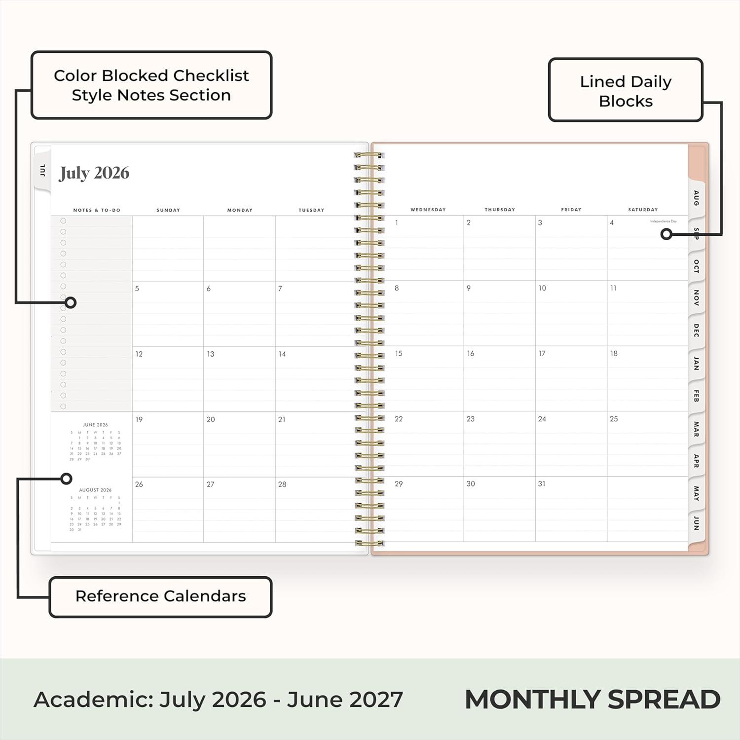 image:imageBlue Sky The Everygirl 20262027 Weekly and Monthly Academic Year Planner Calendar July 2026 June 2027 5 x 8 Flexible Cover Wirebound Laminated Tabs Storage Pocket Includes Stickers Bengala Desert RoseBengala Desert Rose 20262027