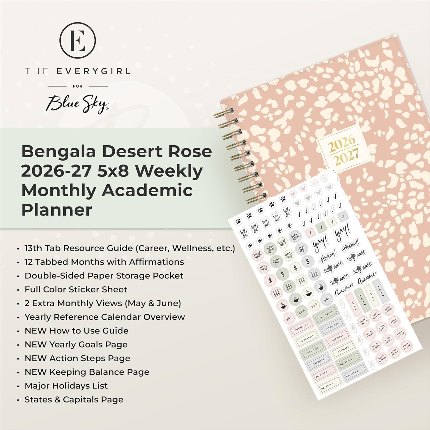 image:imageBlue Sky The Everygirl 20262027 Weekly and Monthly Academic Year Planner Calendar July 2026 June 2027 5 x 8 Flexible Cover Wirebound Laminated Tabs Storage Pocket Includes Stickers Bengala Desert RoseBengala Desert Rose 20262027