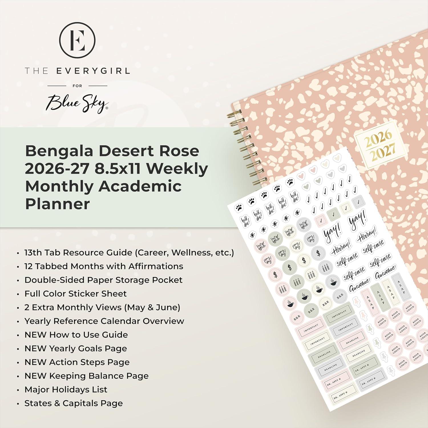 image:imageBlue Sky The Everygirl 20262027 Weekly and Monthly Academic Year Planner Calendar July 2026 June 2027 5 x 8 Flexible Cover Wirebound Laminated Tabs Storage Pocket Includes Stickers Bengala Desert RoseBengala Desert Rose 20262027