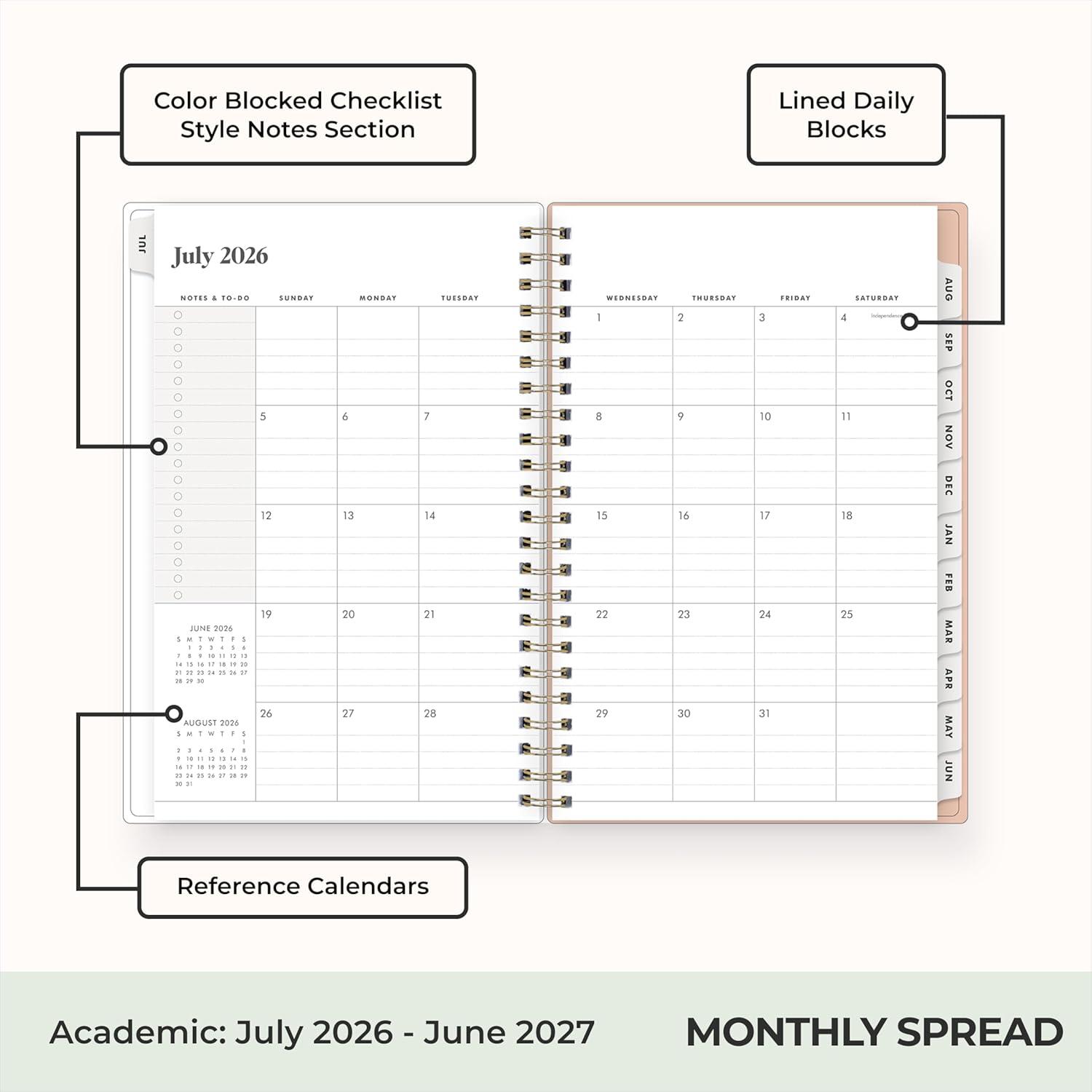 image:imageBlue Sky The Everygirl 20262027 Weekly and Monthly Academic Year Planner Calendar July 2026 June 2027 5 x 8 Flexible Cover Wirebound Laminated Tabs Storage Pocket Includes Stickers Bengala Desert RoseBengala Desert Rose 20262027