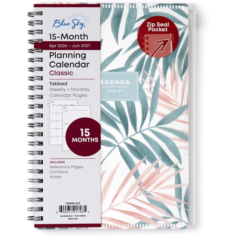 image:imageBlue Sky 20262027 Weekly and Monthly Academic Year 15 Month Planner Calendar April 2026 June 2027 5 x 8 Flexible Cover With Zip Pouch Wirebound Storage Pocket SeychelleSeychelle 20262027