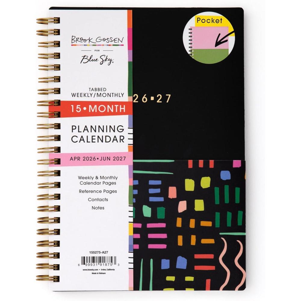 image:imageBlue Sky Brook Gossen 15 Month 20262027 Weekly and Monthly Academic Year Planner Calendar April 2026 June 2027 5 x 8 Flexible Cover With Zip Pouch Wirebound Laminated Tabs Storage Pocket Rainbow CityRainbow City 20262027