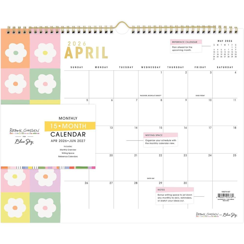 image:imageBlue Sky Brook Gossen 20262027 15 Month Monthly Academic Year Wall Calendar April 2026 June 2027 15 x 12 Durable Twin Wire Binding Colorful Interior Perfect For Home Office And Classroom Daisy CheckersDaisy Checkers 20262027