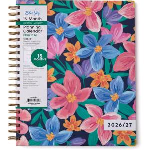 image:imageBlue Sky 15 Month 20262027 Weekly and Monthly Academic Year Planner Calendar April 2026  June 2027 85 x 11 Hard Cover Wirebound Laminated Tabs Storage Pocket Includes Snapin Ruler wSticky Notes amp Sticker Sheet NerinaNerina 20262027