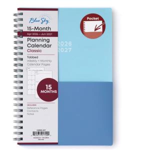 image:imageBlue Sky 20262027 Weekly and Monthly Academic Year 15 Month Planner Calendar April 2026  June 2027 5 x 8 Flexible Cover With Pockets Wirebound Storage Pocket BluesBlues 20262027