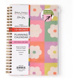 image:imageBlue Sky Brook Gossen 15 Month 20262027 Weekly and Monthly Academic Year Planner Calendar April 2026  June 2027 5 x 8 Flexible Cover With Zip Pouch Wirebound Laminated Tabs Storage Pocket Daisy CheckersDaisy 20262027