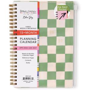 image:imageBlue Sky Brook Gossen 15 Month 20262027 Weekly and Monthly Academic Year Planner Calendar April 2026  June 2027 5 x 8 Flexible Cover With Zip Pouch Wirebound Laminated Tabs Storage Pocket Green CheckGreen Check 20262027