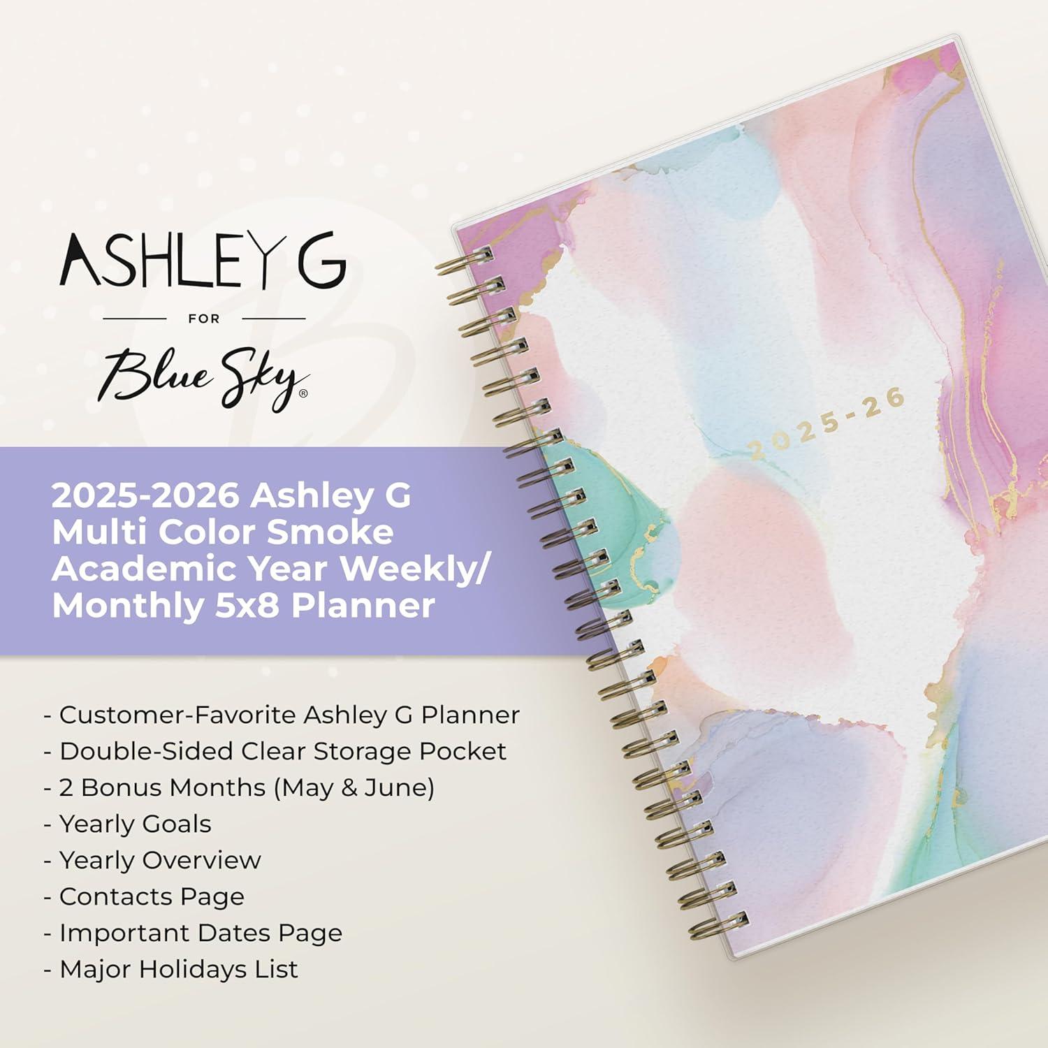 image:imageBlue Sky Ashley G 20262027 Weekly and Monthly Academic Year Planner Calendar July 2026 June 2027 85 x 11 Flexible Cover Wirebound Laminated Tabs Storage Pocket Includes Sticker Sheet Multi Color SmokeMulti Color Smoke 20252026