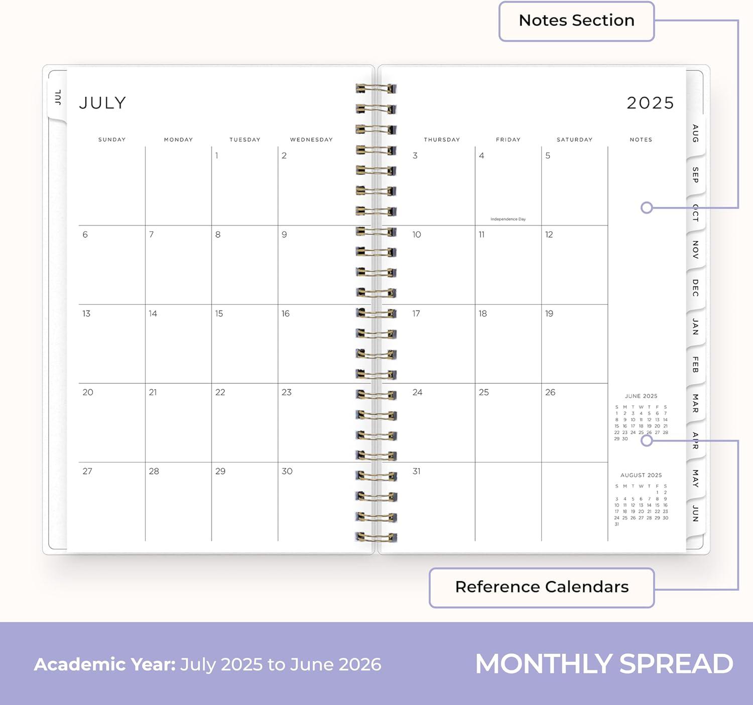 image:imageBlue Sky Ashley G 20262027 Weekly and Monthly Academic Year Planner Calendar July 2026 June 2027 85 x 11 Flexible Cover Wirebound Laminated Tabs Storage Pocket Includes Sticker Sheet Multi Color SmokeMulti Color Smoke 20252026