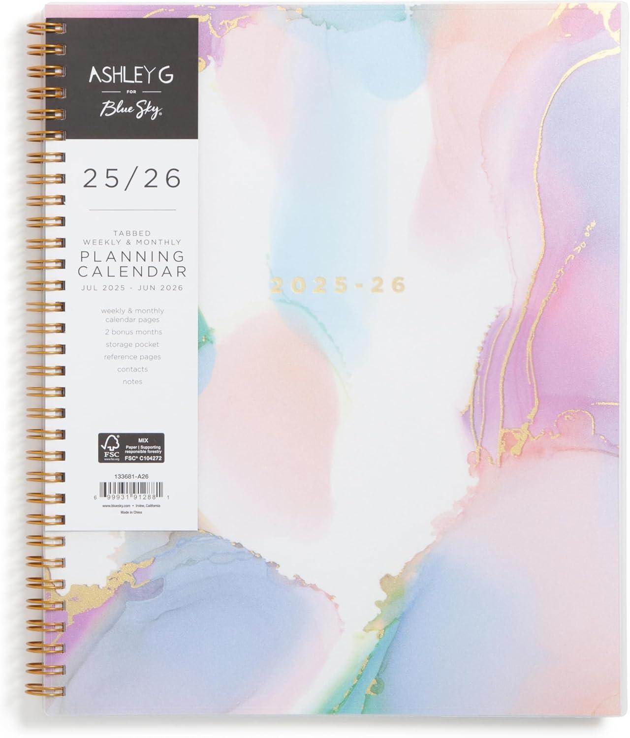 image:imageBlue Sky Ashley G 20262027 Weekly and Monthly Academic Year Planner Calendar July 2026 June 2027 85 x 11 Flexible Cover Wirebound Laminated Tabs Storage Pocket Includes Sticker Sheet Multi Color SmokeMulti Color Smoke 20252026