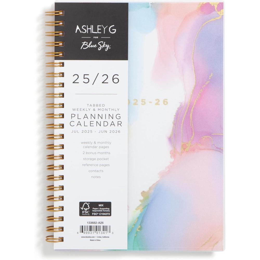 image:imageBlue Sky Ashley G 20262027 Weekly and Monthly Academic Year Planner Calendar July 2026 June 2027 85 x 11 Flexible Cover Wirebound Laminated Tabs Storage Pocket Includes Sticker Sheet Multi Color SmokeMulti Color Smoke 20252026