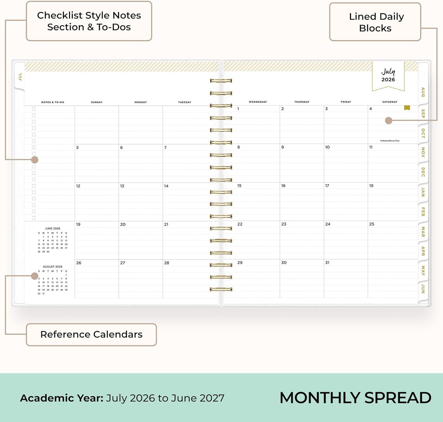 image:imageBlue Sky Day Designer 20262027 Daily and Monthly Academic Year Planner Calendar July 2026 June 2027 8 x 10 Flexible Cover Laminated Tabs Storage Pocket Includes Stickers AnnabelAnnabel 20262027