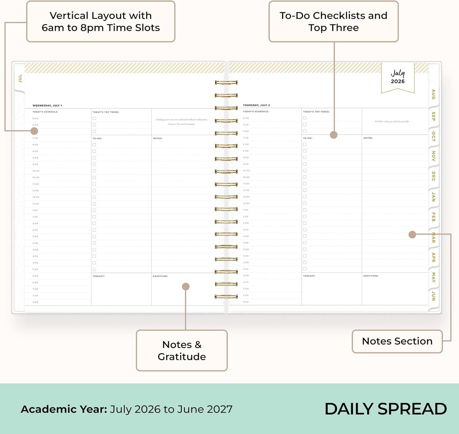 image:imageBlue Sky Day Designer 20262027 Daily and Monthly Academic Year Planner Calendar July 2026 June 2027 8 x 10 Flexible Cover Laminated Tabs Storage Pocket Includes Stickers AnnabelAnnabel 20262027