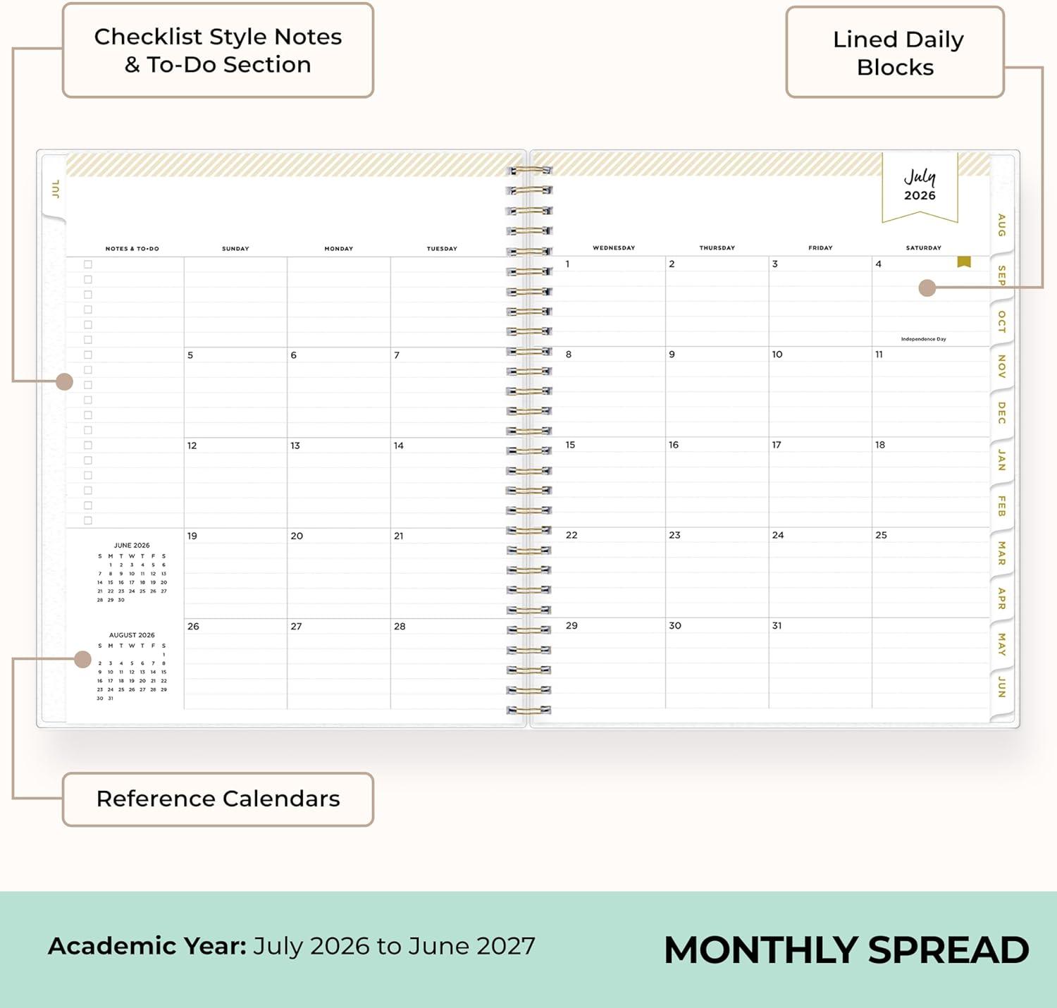 image:imageBlue Sky Day Designer 20262027 Monthly Academic Year Planner Calendar July 2026 June 2027 8 x 10 Monthly Layout Flexible Cover Wirebound Laminated Tabs Climbing Floral MintClimbing Floral Mint 20262027