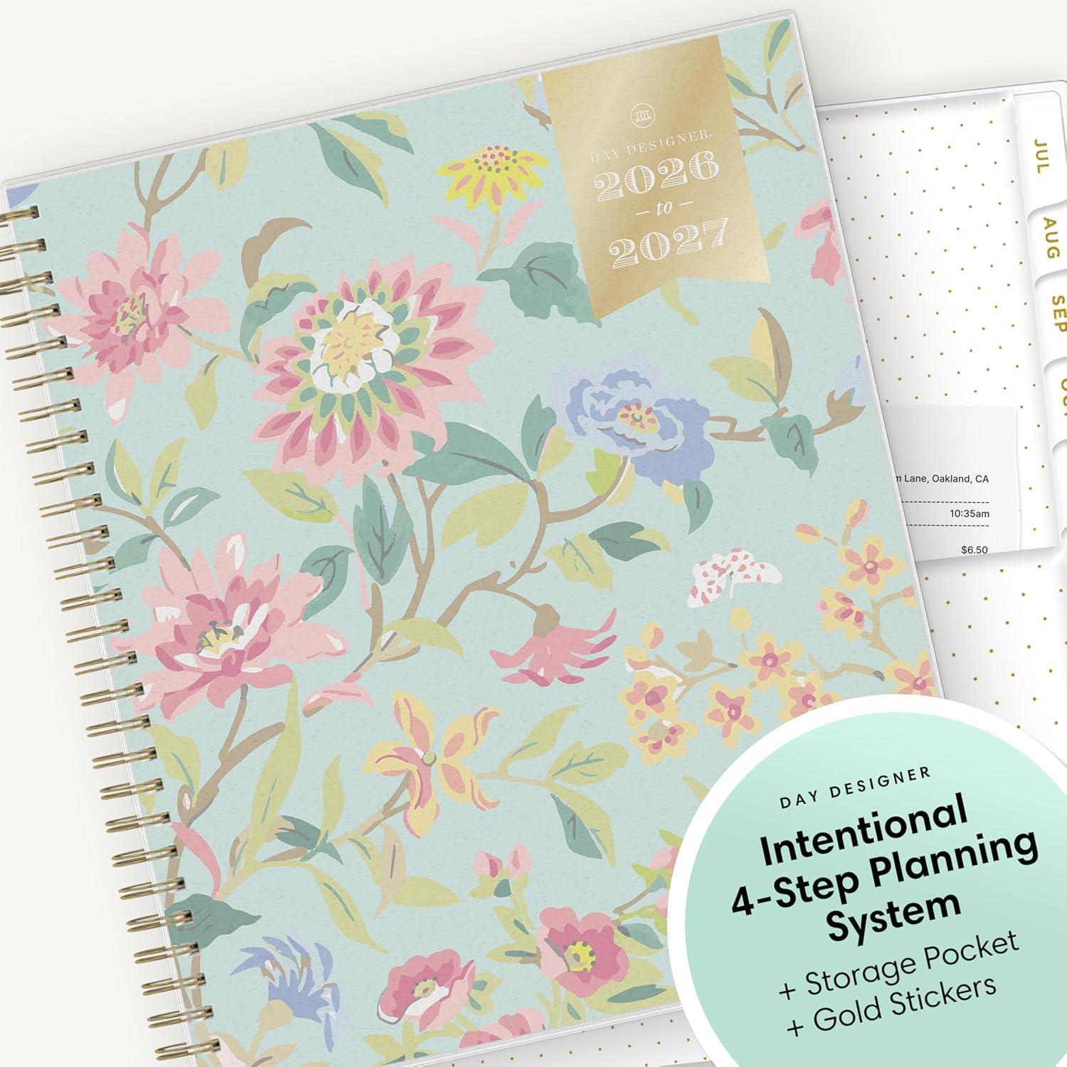 image:imageBlue Sky Day Designer 20262027 Monthly Academic Year Planner Calendar July 2026 June 2027 8 x 10 Monthly Layout Flexible Cover Wirebound Laminated Tabs Climbing Floral MintClimbing Floral Mint 20262027