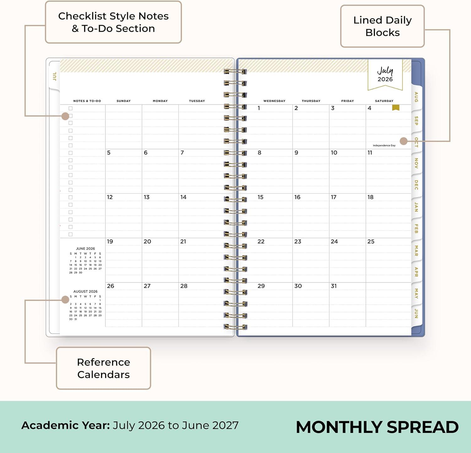 image:imageBlue Sky Day Designer 20262027 Weekly and Monthly Academic Year Planner Calendar July 2026 June 2027 5 x 8 Clear Pocket Cover Laminated Tabs Storage Pocket Includes Stickers Climbing Floral BlushClimbing Floral Blush 20262027