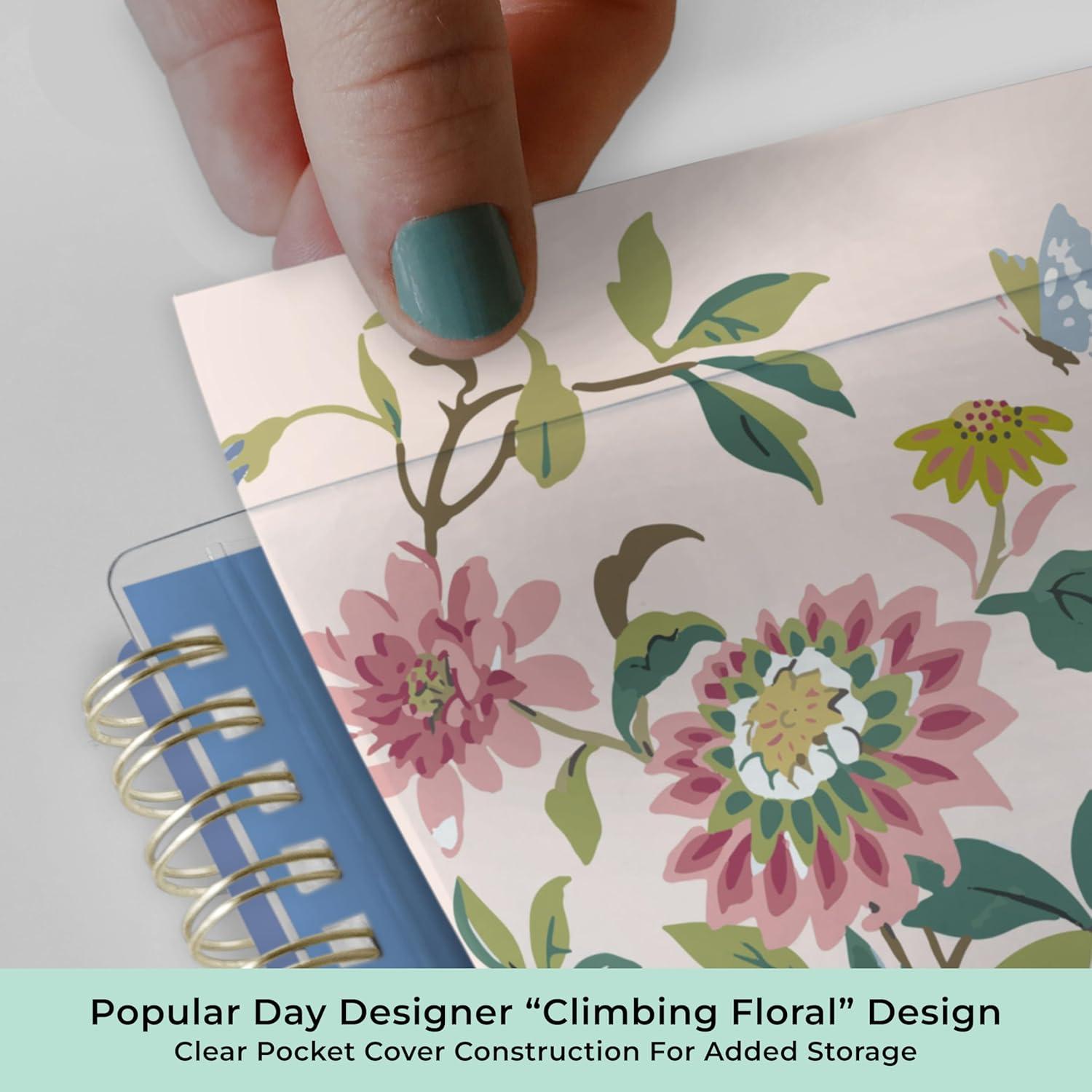 image:imageBlue Sky Day Designer 20262027 Weekly and Monthly Academic Year Planner Calendar July 2026 June 2027 5 x 8 Clear Pocket Cover Laminated Tabs Storage Pocket Includes Stickers Climbing Floral BlushClimbing Floral Blush 20262027
