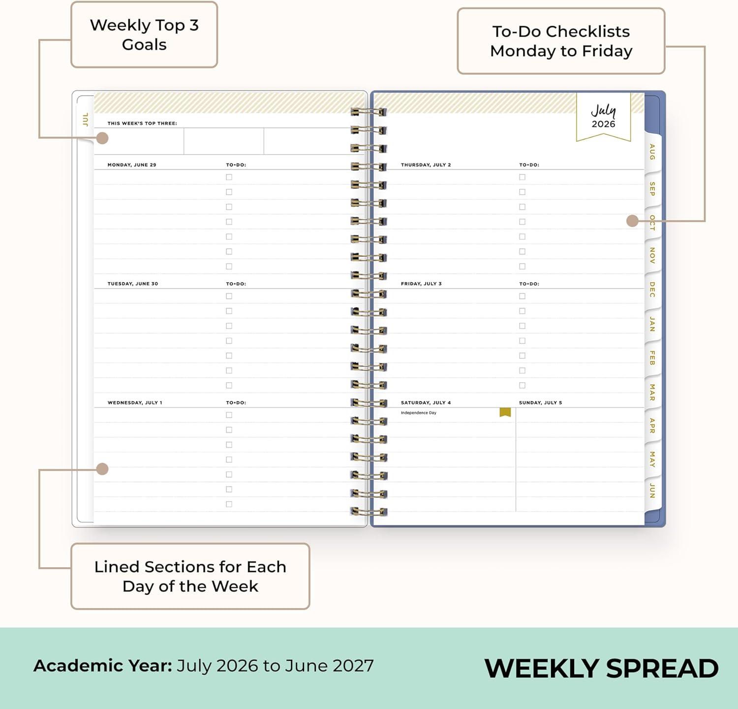 image:imageBlue Sky Day Designer 20262027 Weekly and Monthly Academic Year Planner Calendar July 2026 June 2027 5 x 8 Clear Pocket Cover Laminated Tabs Storage Pocket Includes Stickers Climbing Floral BlushClimbing Floral Blush 20262027
