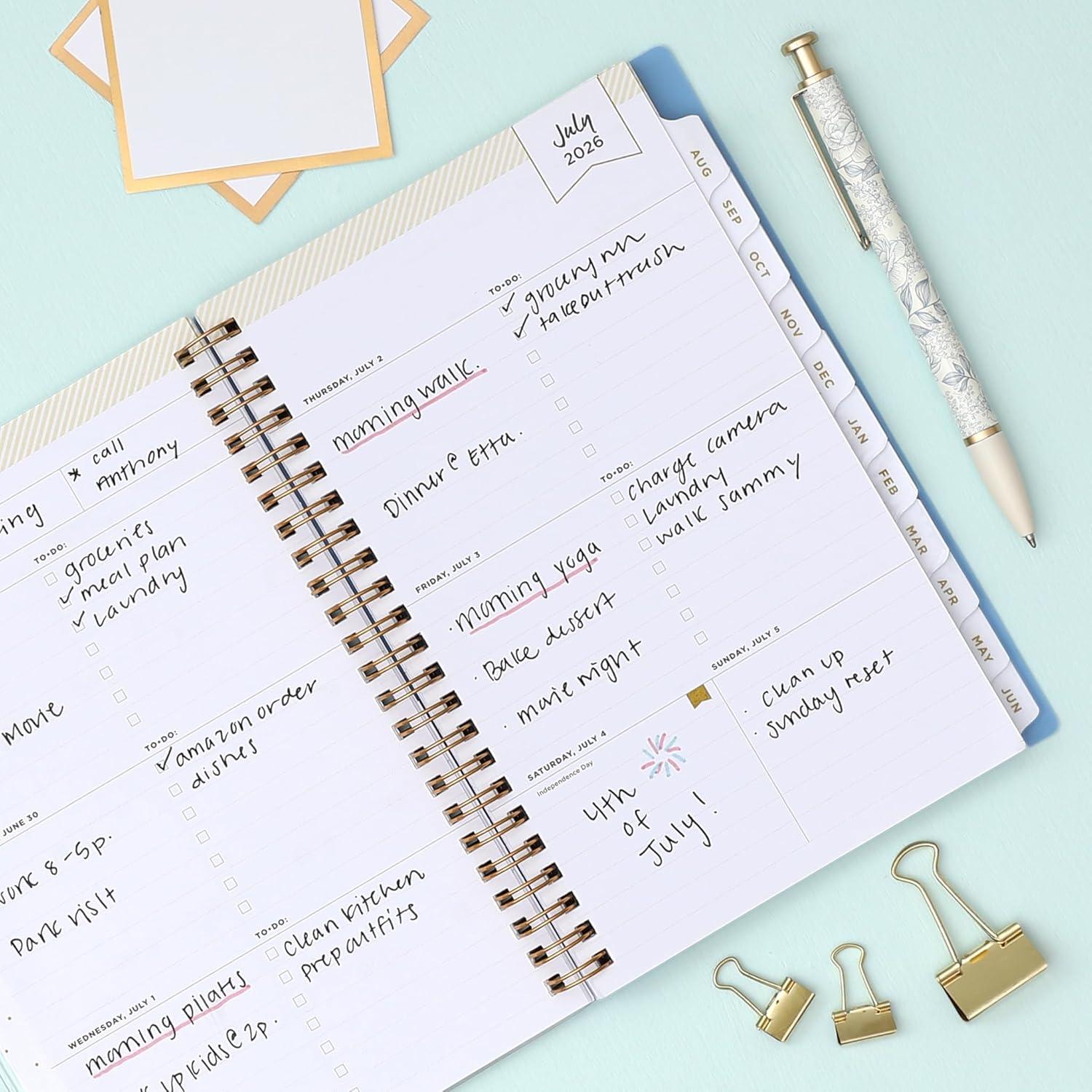 image:imageBlue Sky Day Designer 20262027 Weekly and Monthly Academic Year Planner Calendar July 2026 June 2027 5 x 8 Clear Pocket Cover Laminated Tabs Storage Pocket Includes Stickers Climbing Floral BlushClimbing Floral Blush 20262027