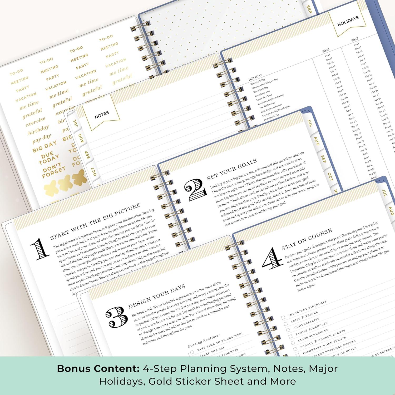 image:imageBlue Sky Day Designer 20262027 Weekly and Monthly Academic Year Planner Calendar July 2026 June 2027 5 x 8 Clear Pocket Cover Laminated Tabs Storage Pocket Includes Stickers Climbing Floral BlushClimbing Floral Blush 20262027